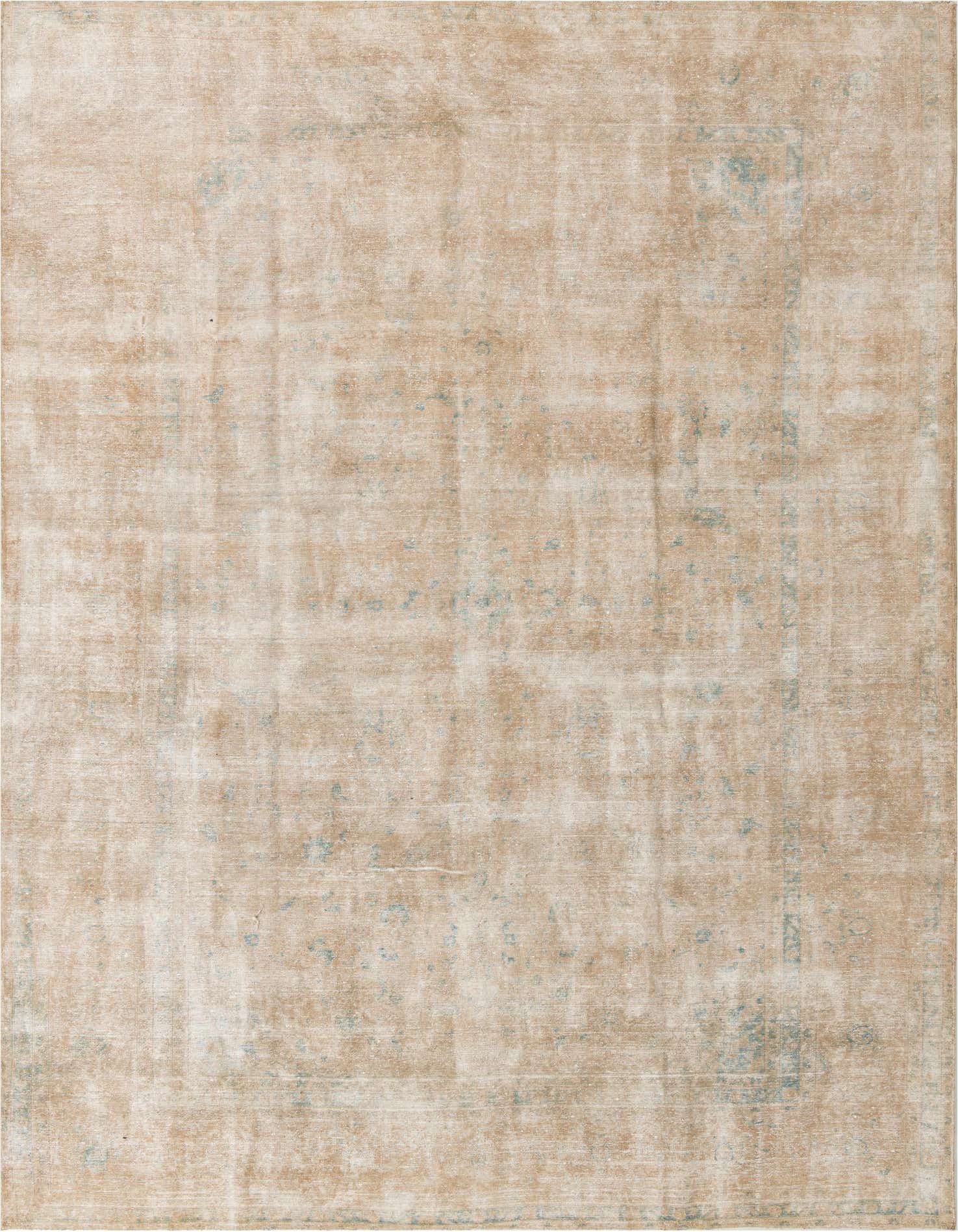 A 10x13 rectangular Ultra Vintage rug, featuring a distressed brown and tan Persian medallion pattern with subtle blue accents.