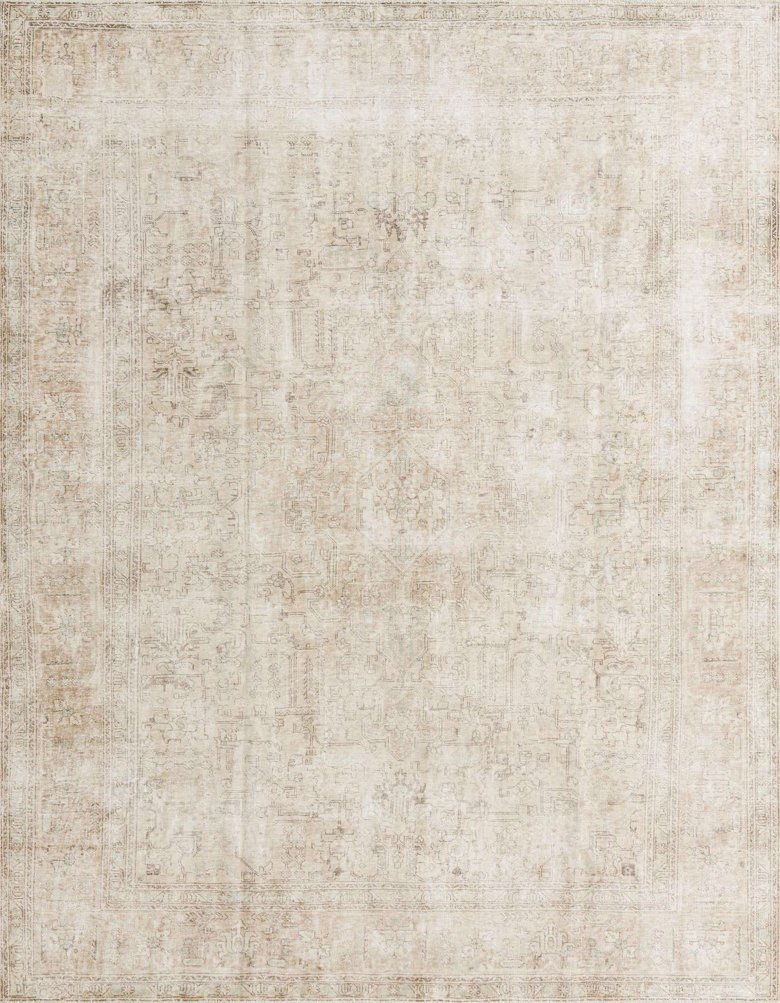 An 8x11 rectangular Ultra Vintage wool rug in shades of brown and tan, featuring a faded Persian medallion pattern.