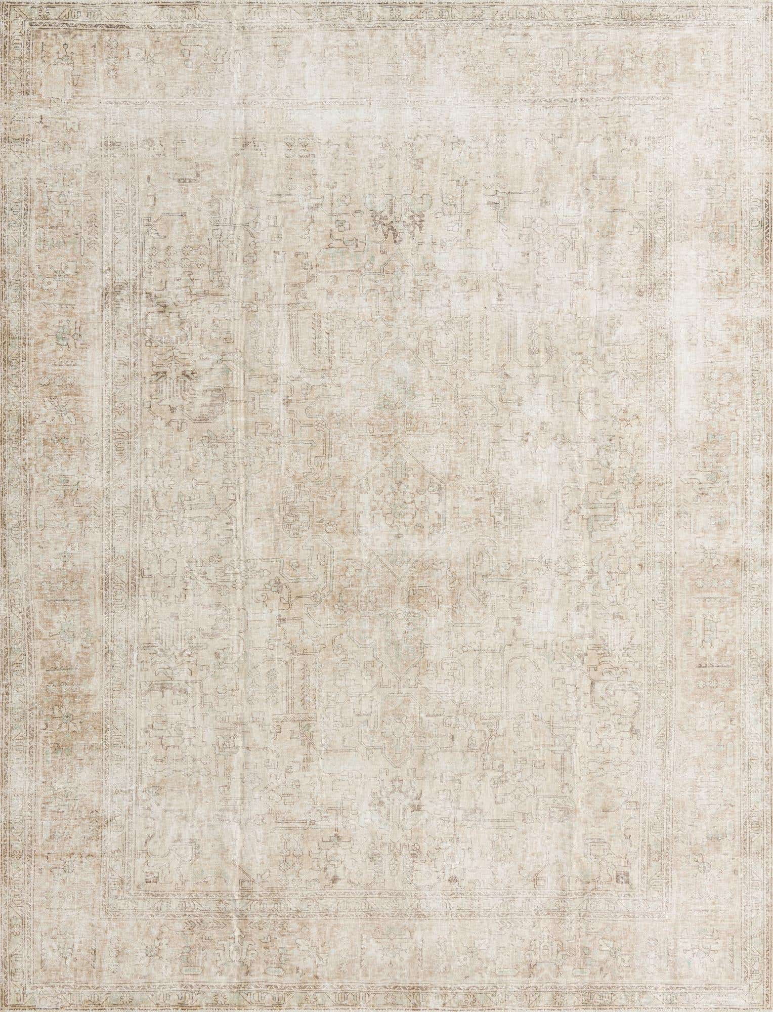 An 8x11 rectangular Ultra Vintage wool rug in shades of brown and tan, featuring a faded Persian medallion pattern.