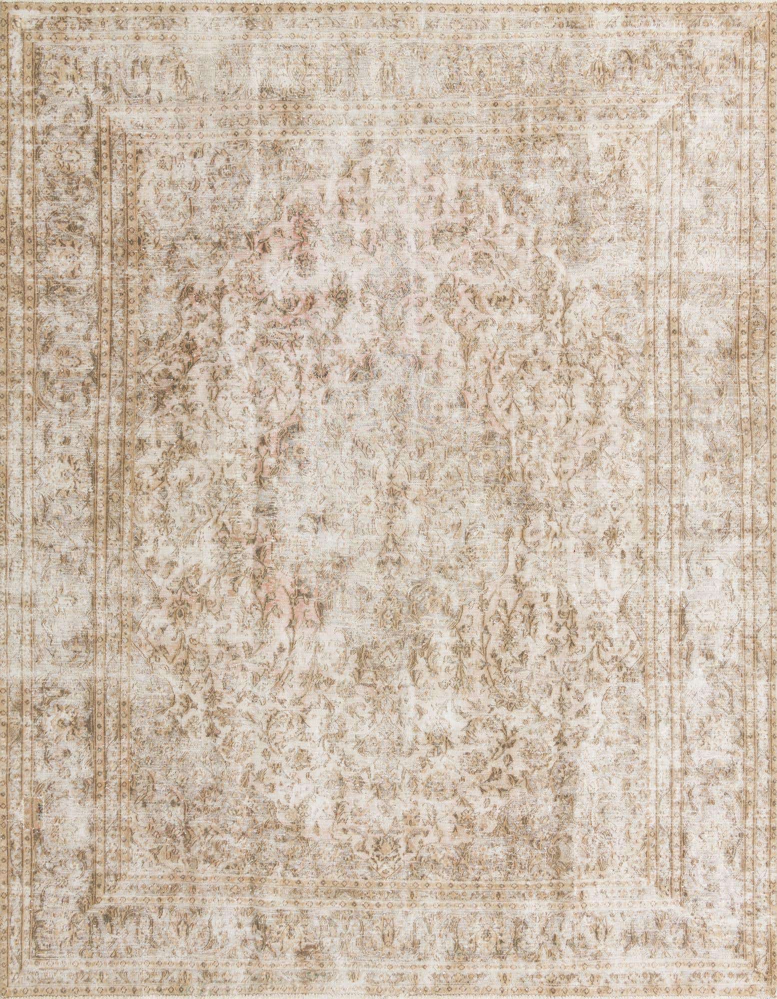 A 9x12 rectangular Ultra Vintage rug in browns and tans, featuring a distressed Persian medallion pattern.