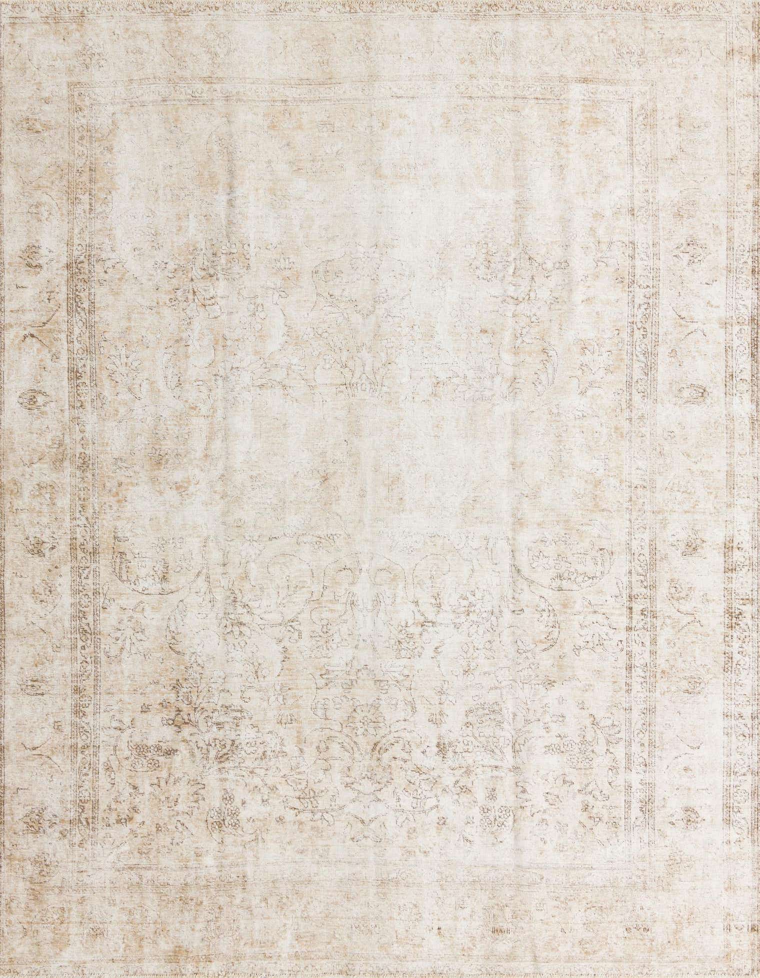 A 10x13 rectangular indoor area rug with a faded brown and tan Persian medallion pattern, suitable for a living room.