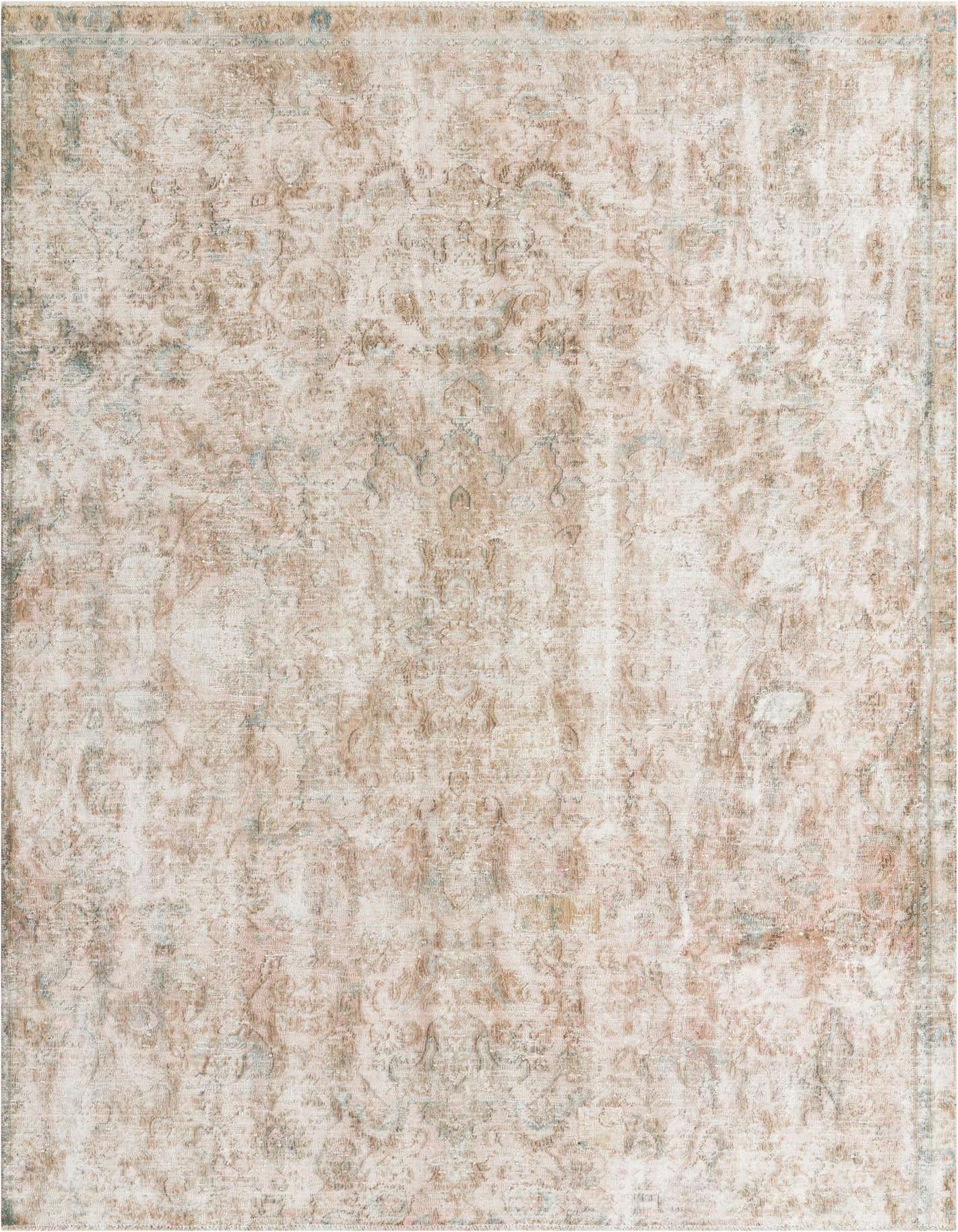 A 7x10 rectangular Ultra Vintage wool rug in shades of brown and tan with a distressed Persian medallion pattern.