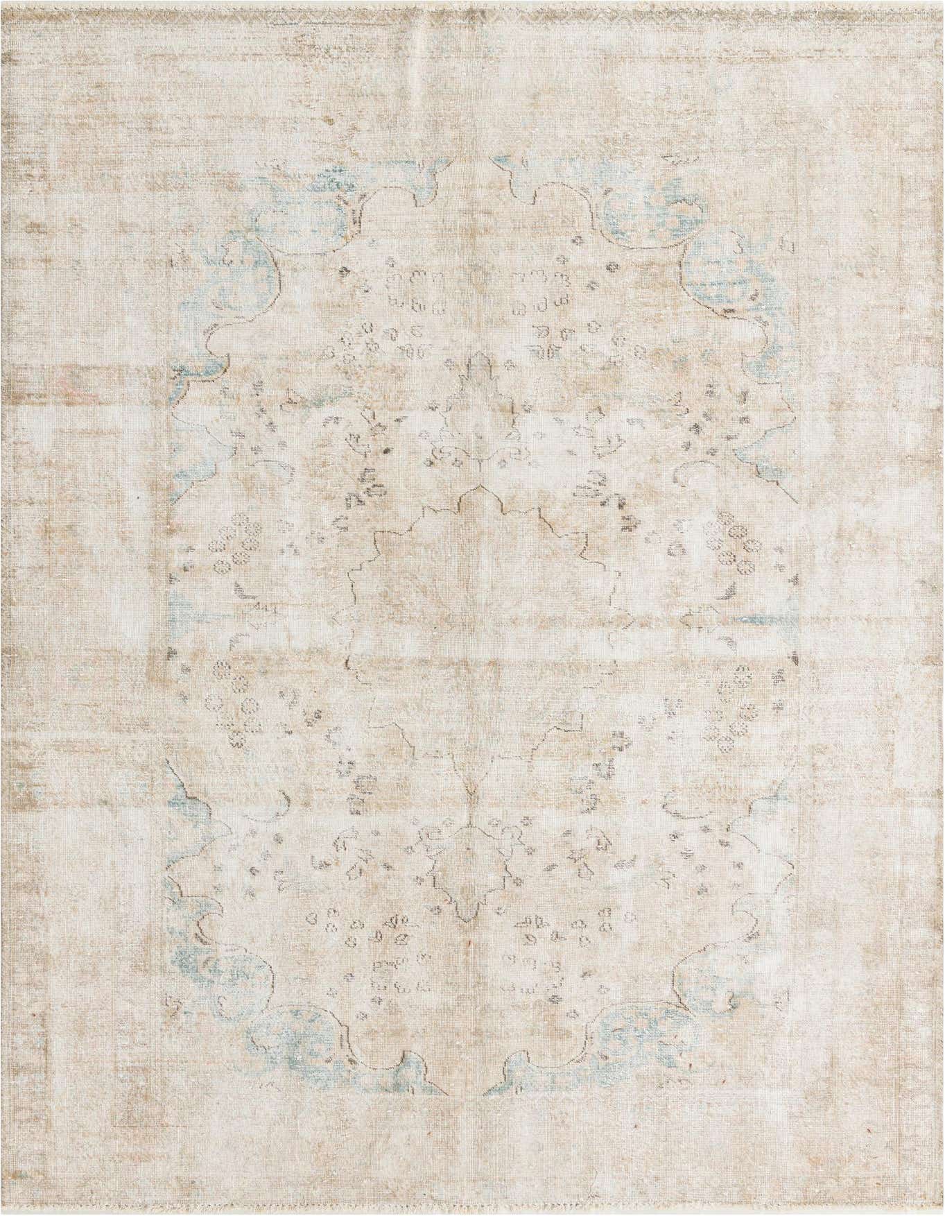 A 6x9 rectangular Rugs.com Ultra Vintage rug in browns and tans with a faded Persian medallion pattern.