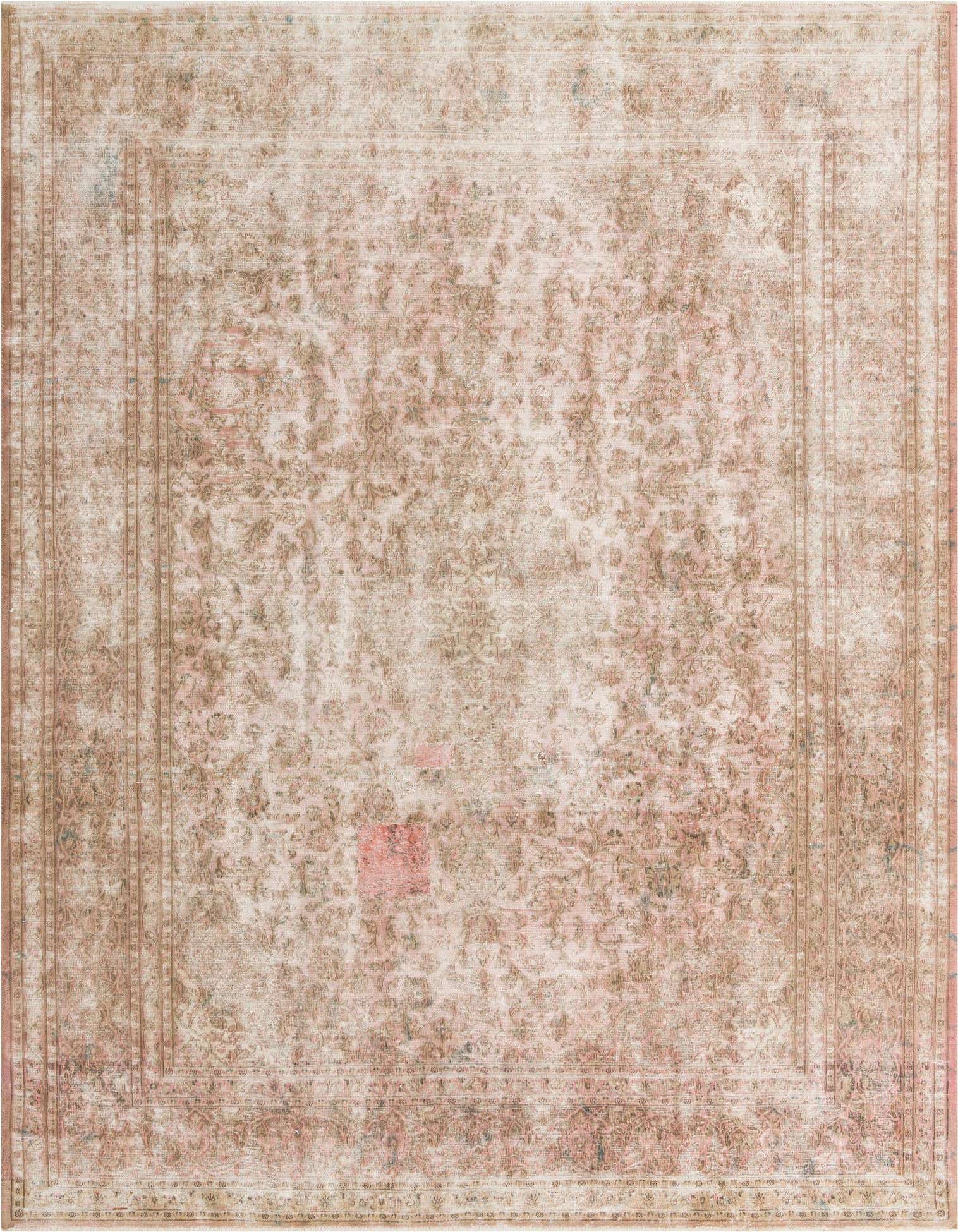 A 10x13 rectangular Ultra Vintage Persian rug in shades of brown and tan, featuring an ornate medallion pattern with a distressed, antique look, ideal for a living room.