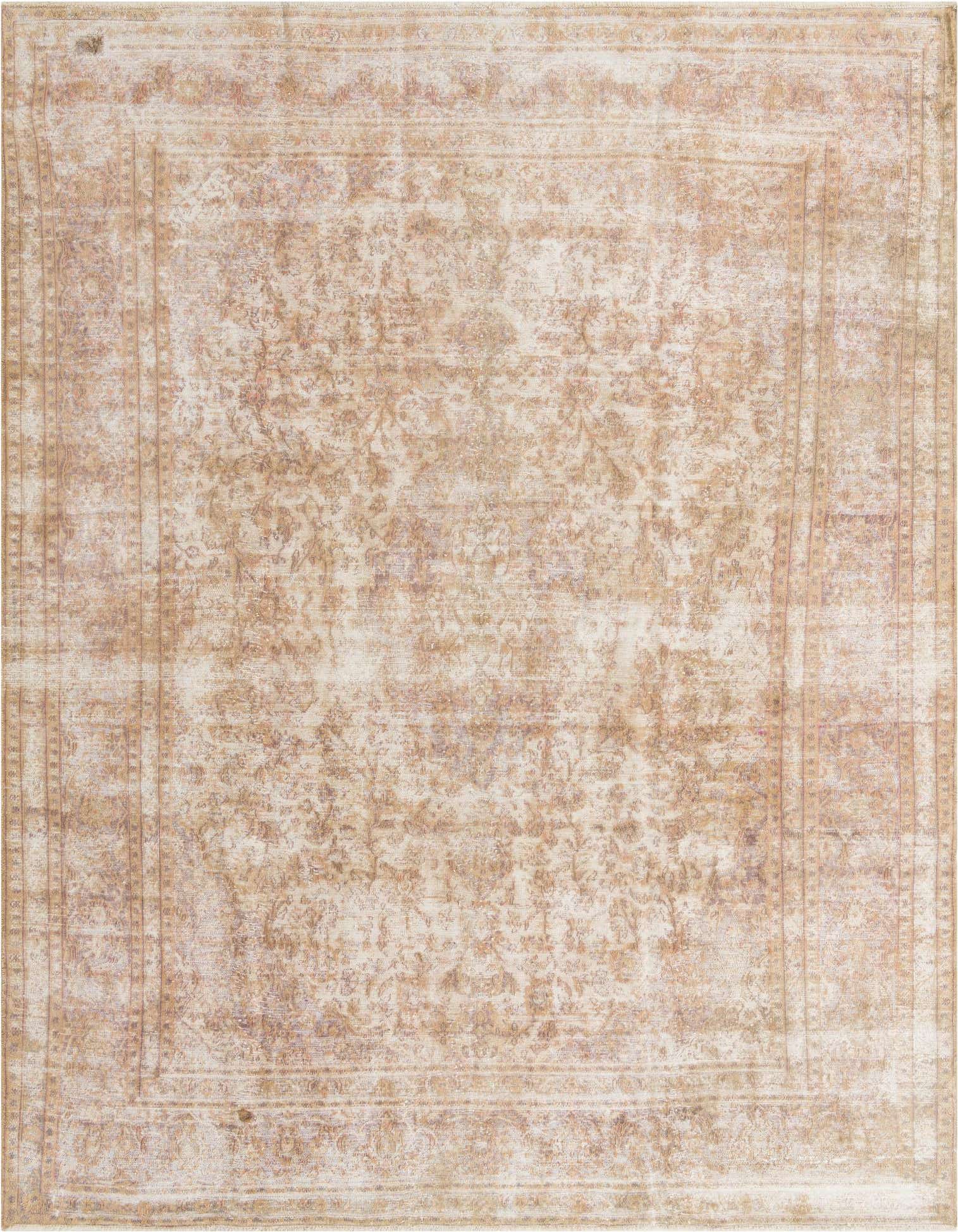 A 10x13 rectangular brown and tan Persian-style wool rug with a distressed vintage medallion pattern, ideal for a living room.