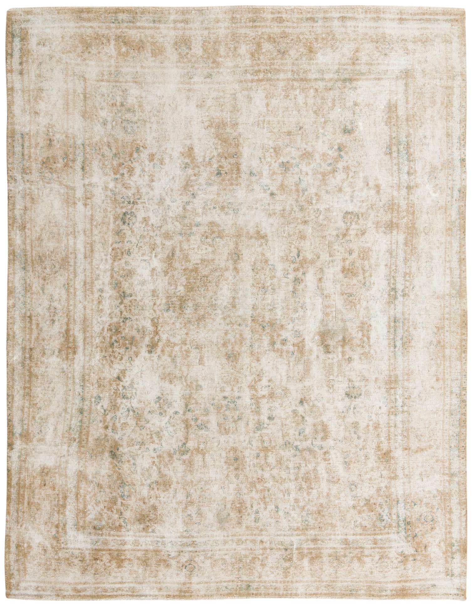 A 10x13 rectangular Ultra Vintage wool rug in shades of brown and tan, featuring a distressed Persian medallion pattern.