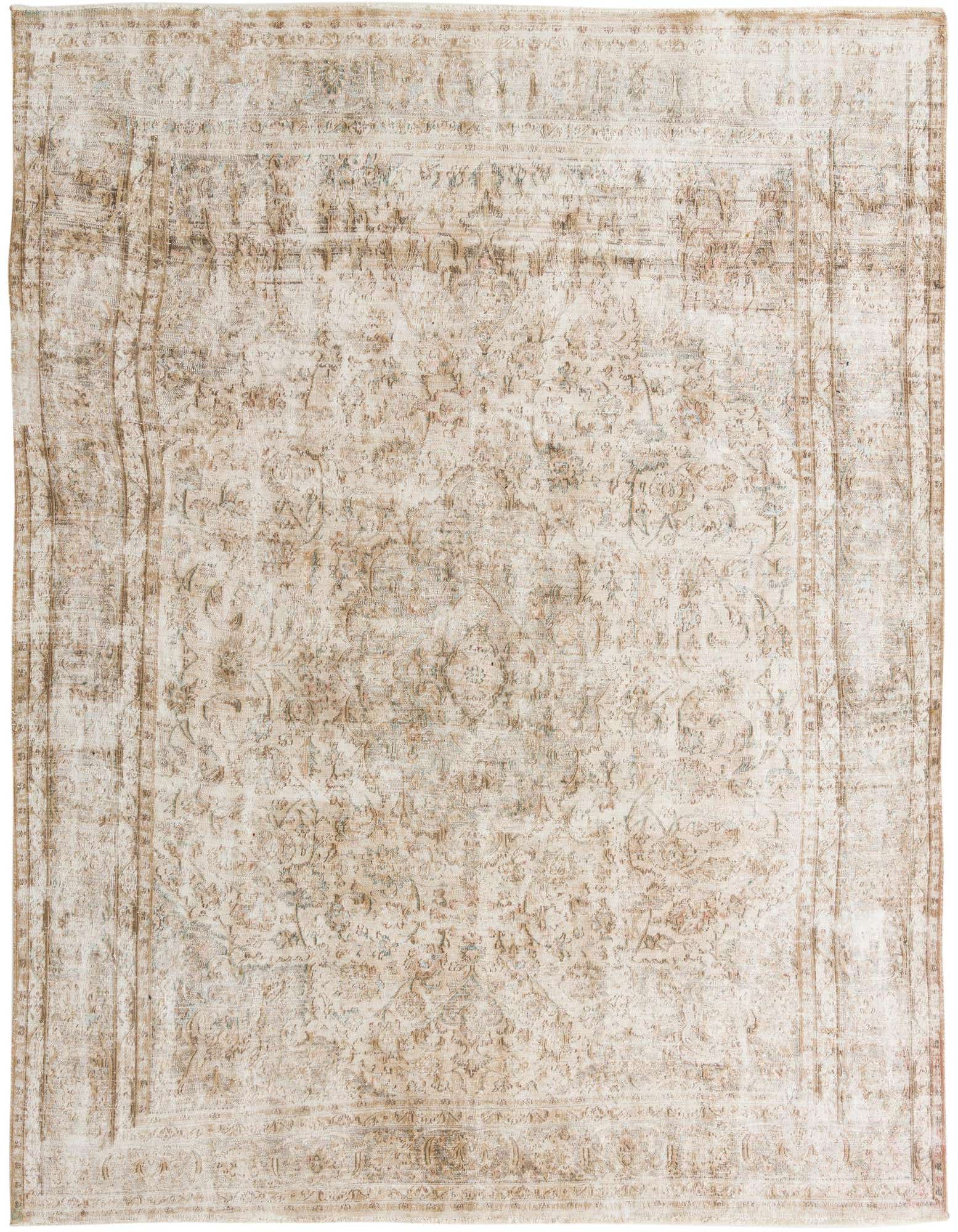 A 10x12 rectangular Ultra Vintage wool rug with a faded Persian medallion pattern in browns and tans.