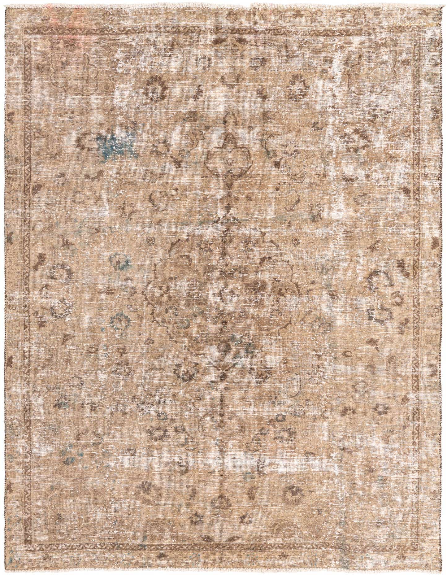 A 6x9 rectangular Ultra Vintage rug in browns and tans, featuring a faded Persian medallion pattern, ideal for a living room.