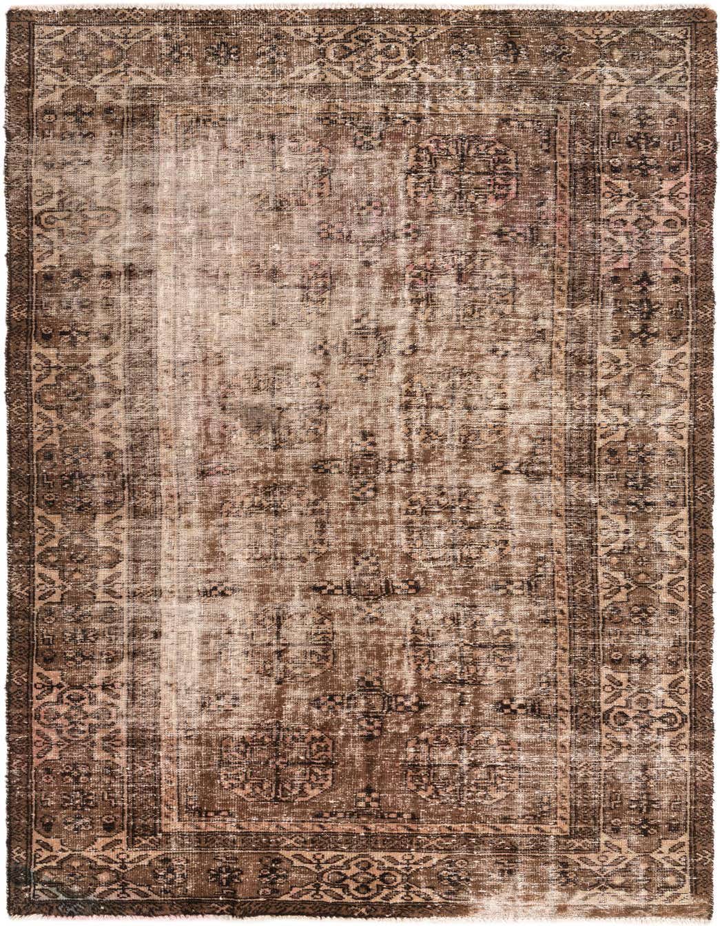 A 6x9 rectangular Ultra Vintage wool rug in shades of brown and tan, featuring a distressed Persian pattern.