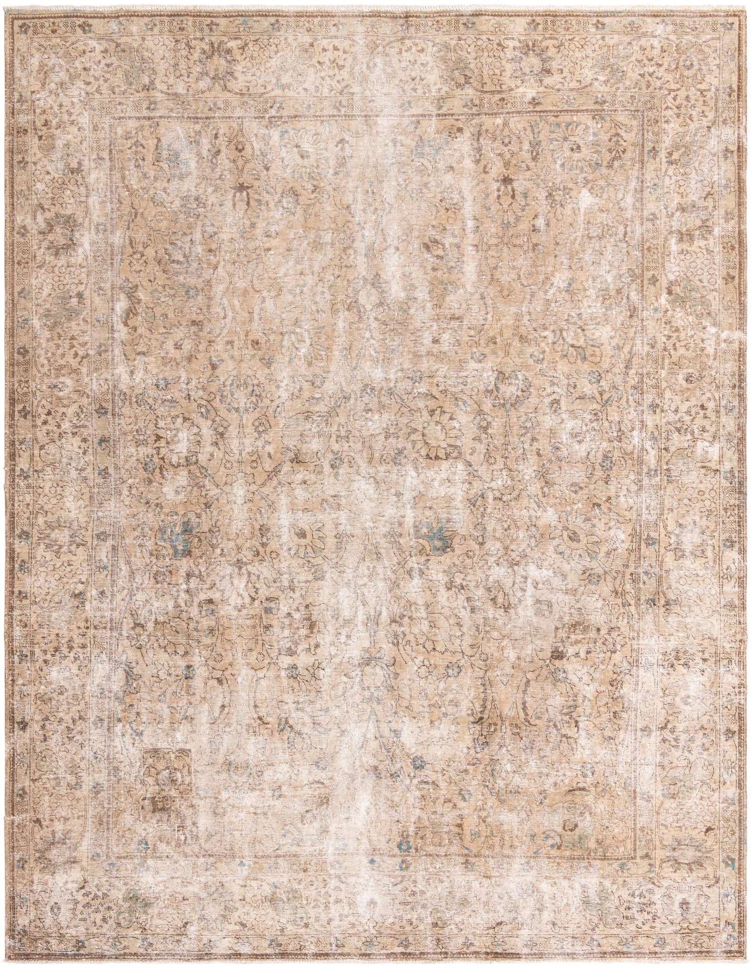 A 10x13 rectangular Ultra Vintage rug in browns and tans with a distressed Persian medallion pattern.