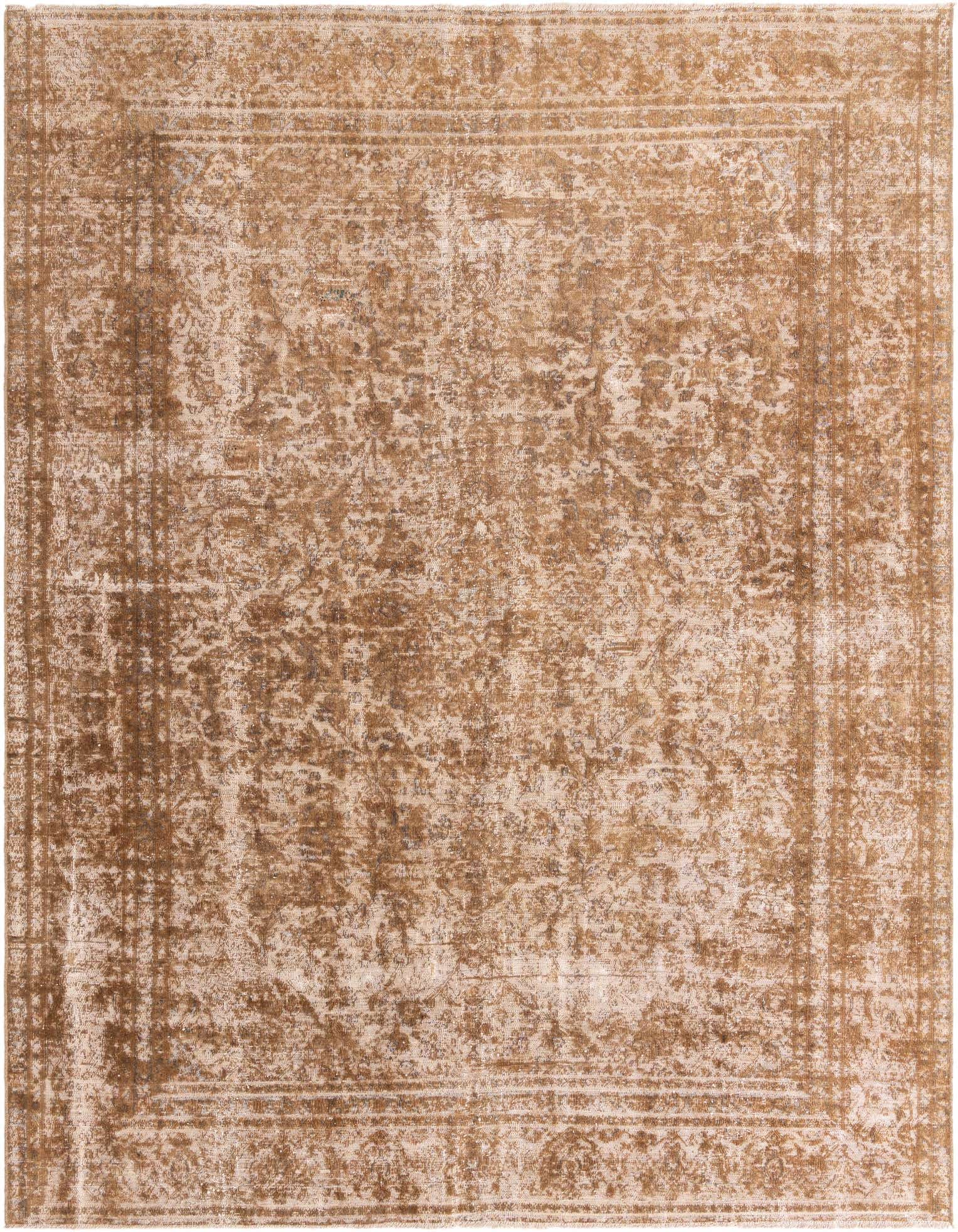 A 9x12 rectangular Ultra Vintage rug in shades of brown and tan, featuring a distressed Persian medallion pattern.