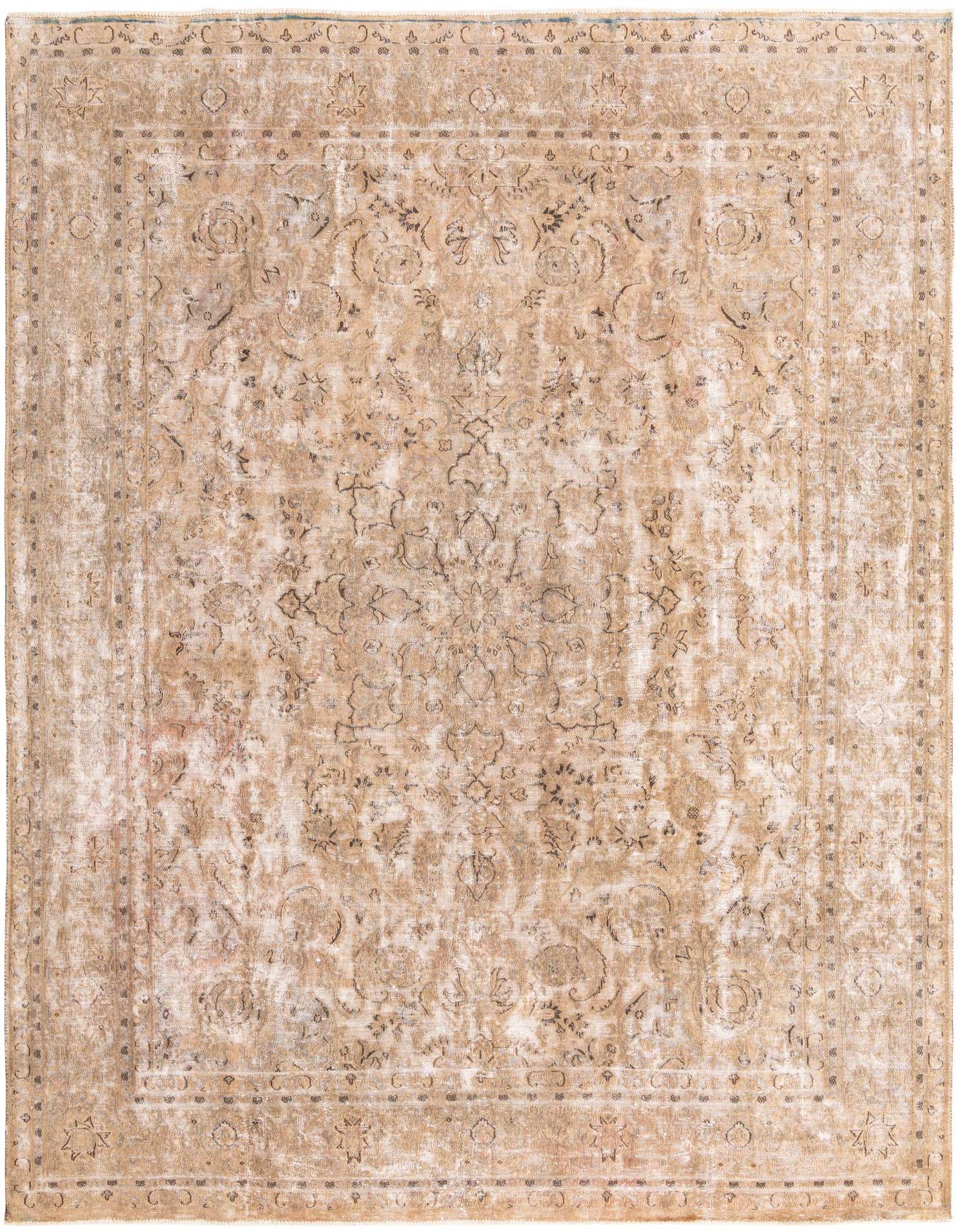 A 10x13 rectangular indoor rug featuring a distressed Persian medallion pattern in shades of brown and tan.