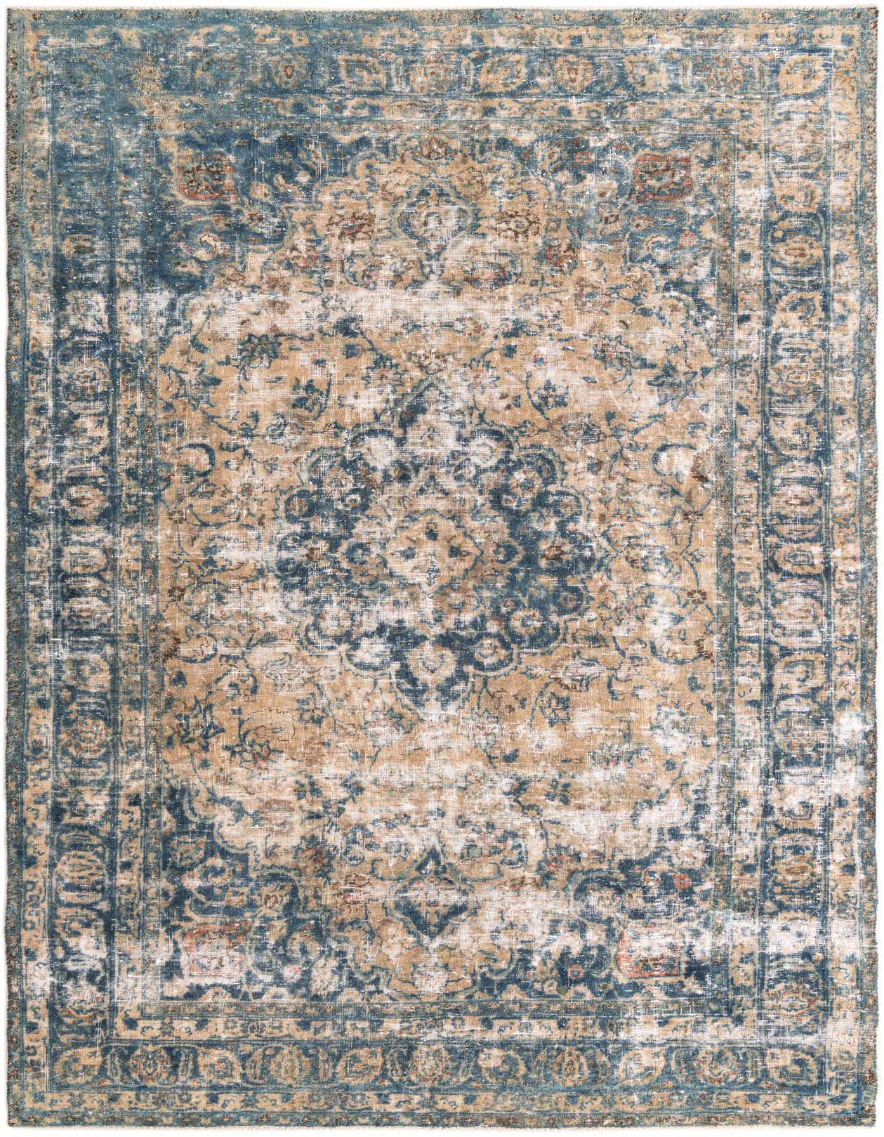 A rectangular 6x9 Ultra Vintage wool rug in shades of brown and tan with a faded Persian medallion pattern.