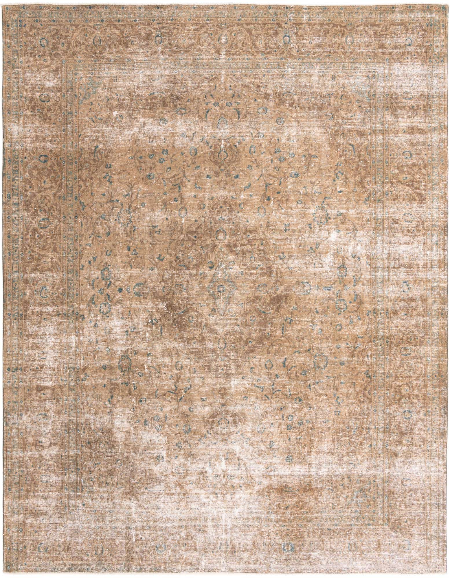 A 10x12 rectangular Ultra Vintage rug by Rugs.com, featuring a distressed brown and tan Persian medallion pattern.