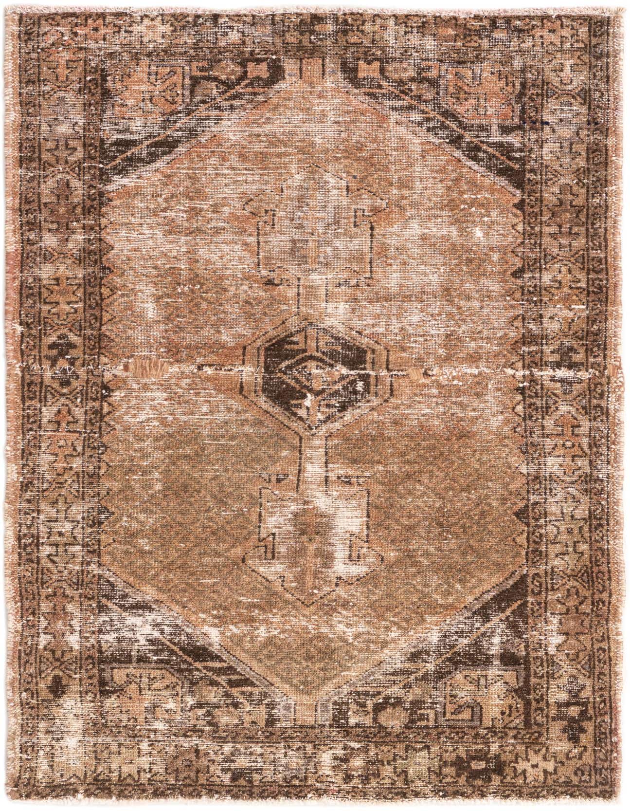 A 3x5 rectangular Ultra Vintage wool rug in browns and tans with a distressed Persian medallion pattern.