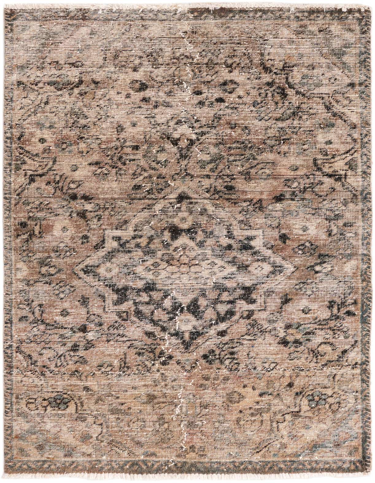 A 3x5 rectangular Rugs.com Ultra Vintage rug with a distressed Persian pattern in browns and tans, featuring a flat pile.
