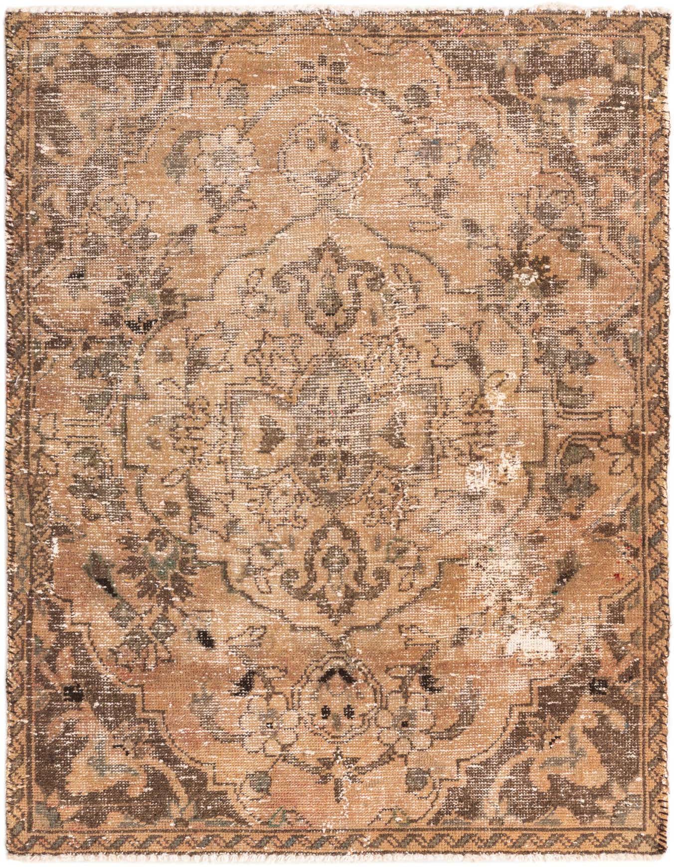 A 4x6 rectangular Ultra Vintage rug featuring a distressed Persian medallion pattern in shades of brown and tan.