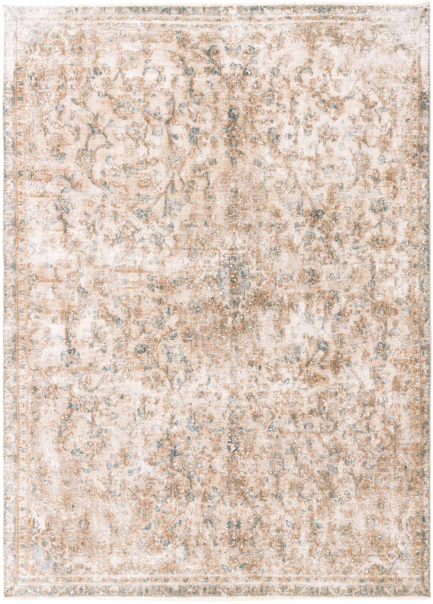 A 7x10 rectangular Ultra Vintage rug by Rugs.com, featuring a distressed Persian pattern in shades of brown and tan, with subtle blue accents.