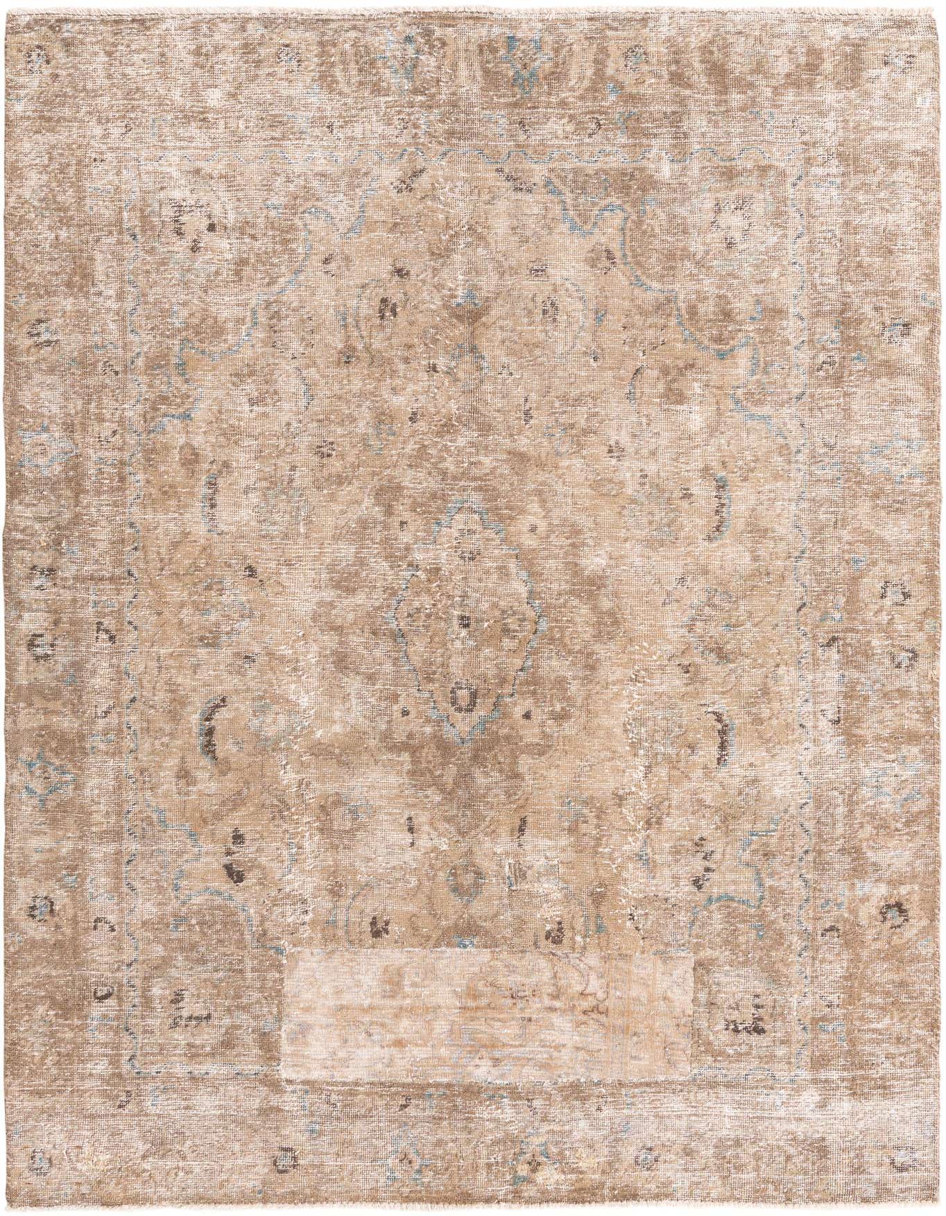 A 6x9 rectangular Ultra Vintage wool rug with a distressed Persian medallion pattern in shades of brown and tan.