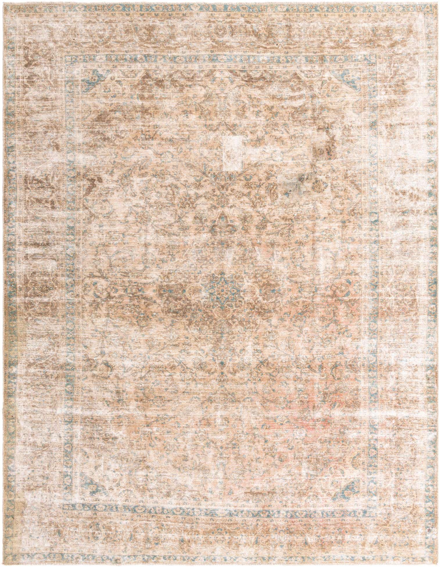 A 9x12 rectangular Ultra Vintage rug by Rugs.com, featuring a distressed Persian medallion pattern in browns, tans, and subtle blues.