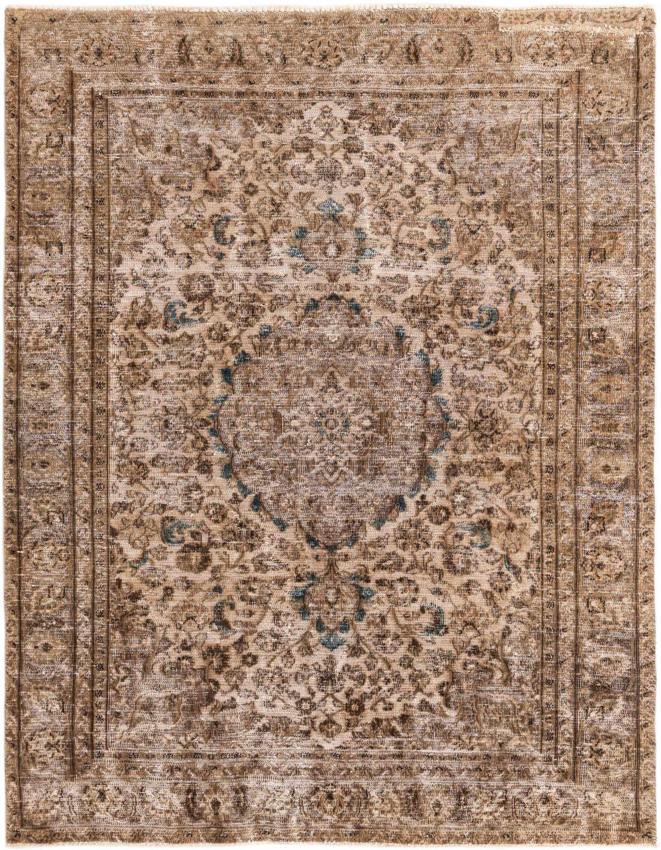 A 6x9 rectangular Ultra Vintage rug in browns and tans, featuring a distressed Persian medallion pattern.