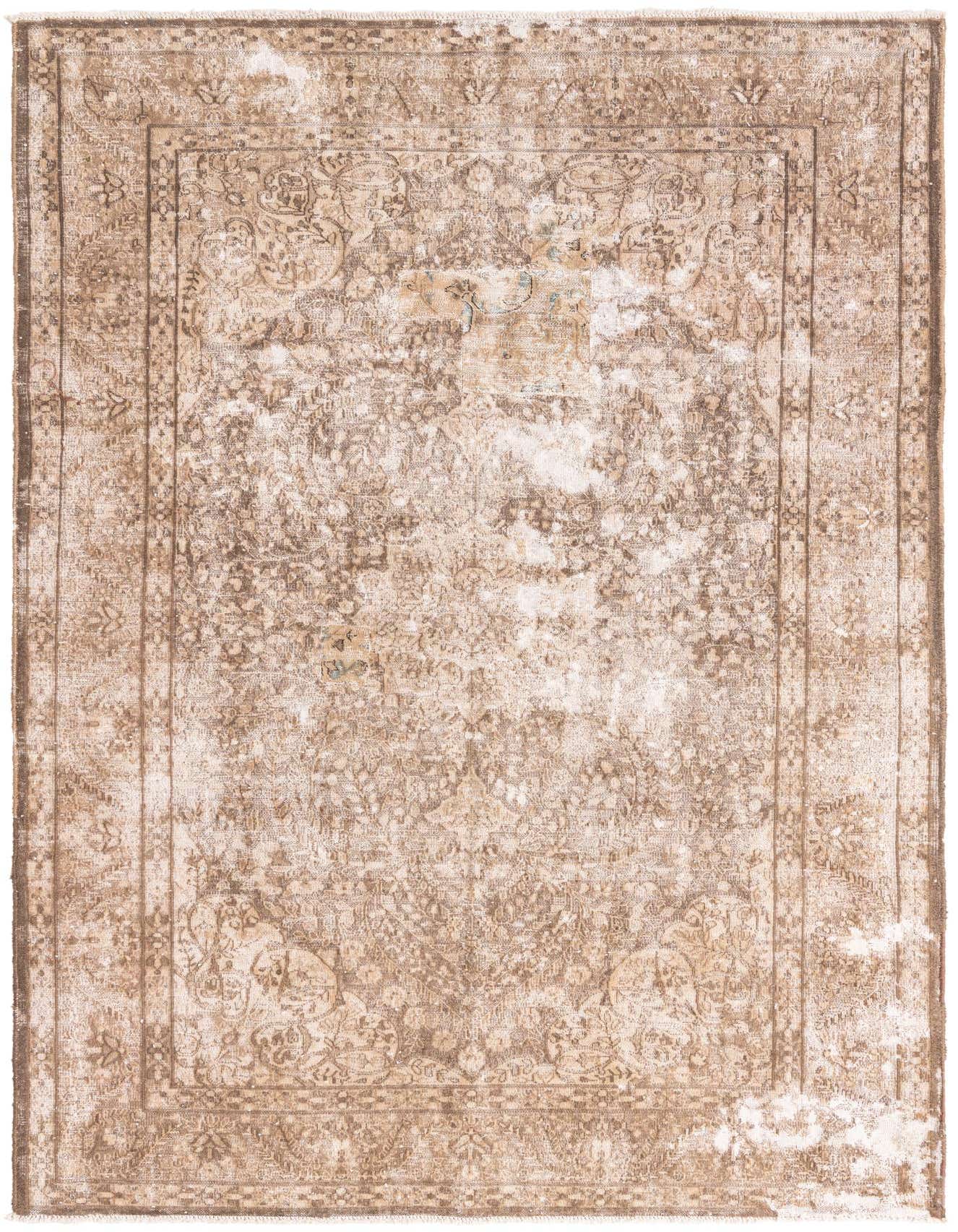 A 6x9 rectangular Rugs.com Ultra Vintage rug in browns and tans, featuring a distressed Persian medallion pattern.