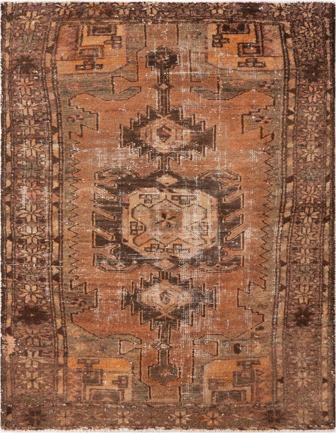 A 3x5 rectangular Ultra Vintage wool rug in shades of brown and tan, featuring a distressed Persian medallion pattern.