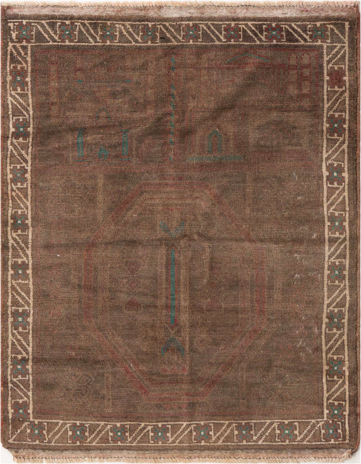 A 3x5 rectangular Ultra Vintage rug featuring a brown field with faded red and teal Persian-style medallion patterns, bordered by a tan geometric design.