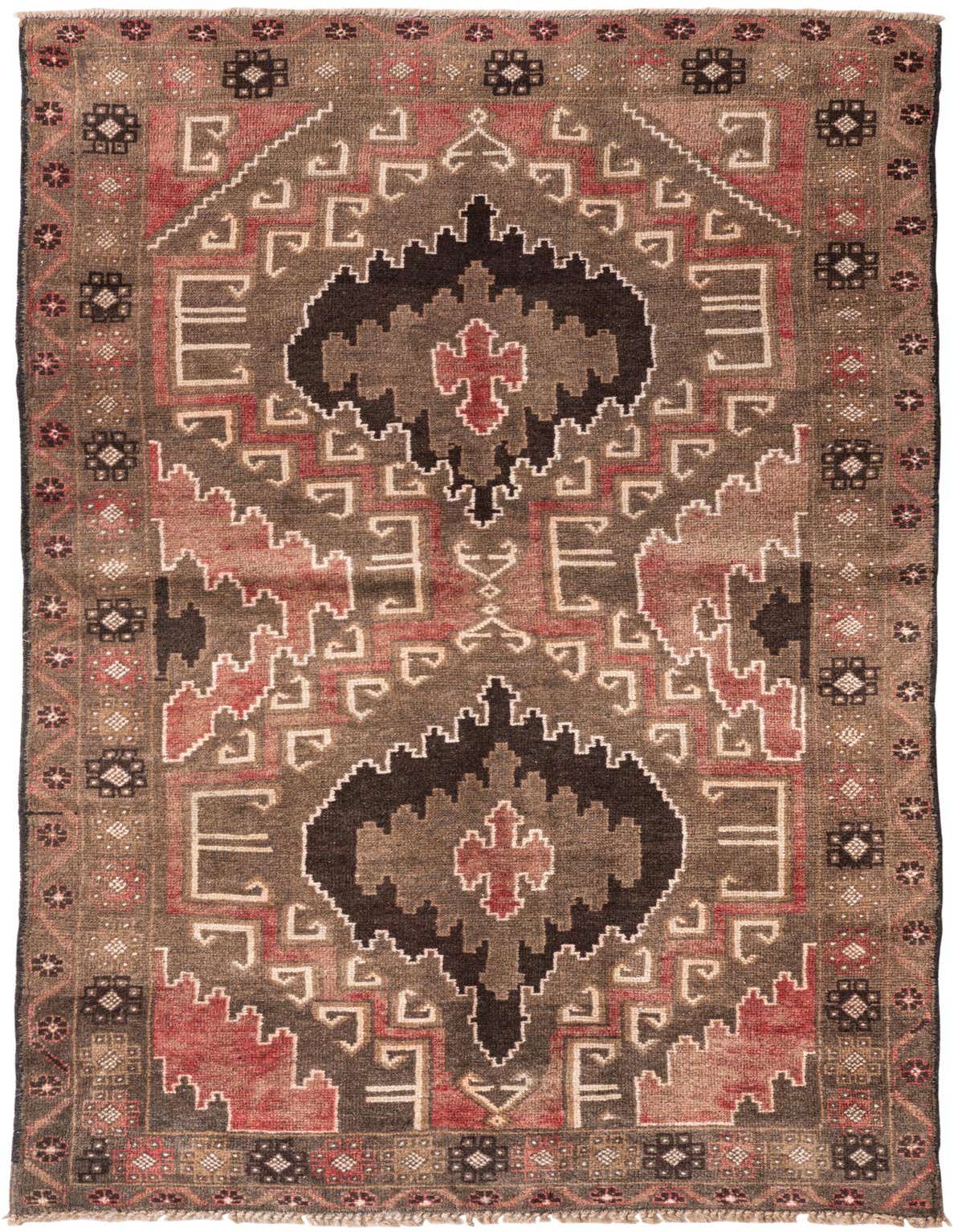 A 4x6 rectangular Ultra Vintage wool rug with a Persian pattern in shades of brown, tan, and red.