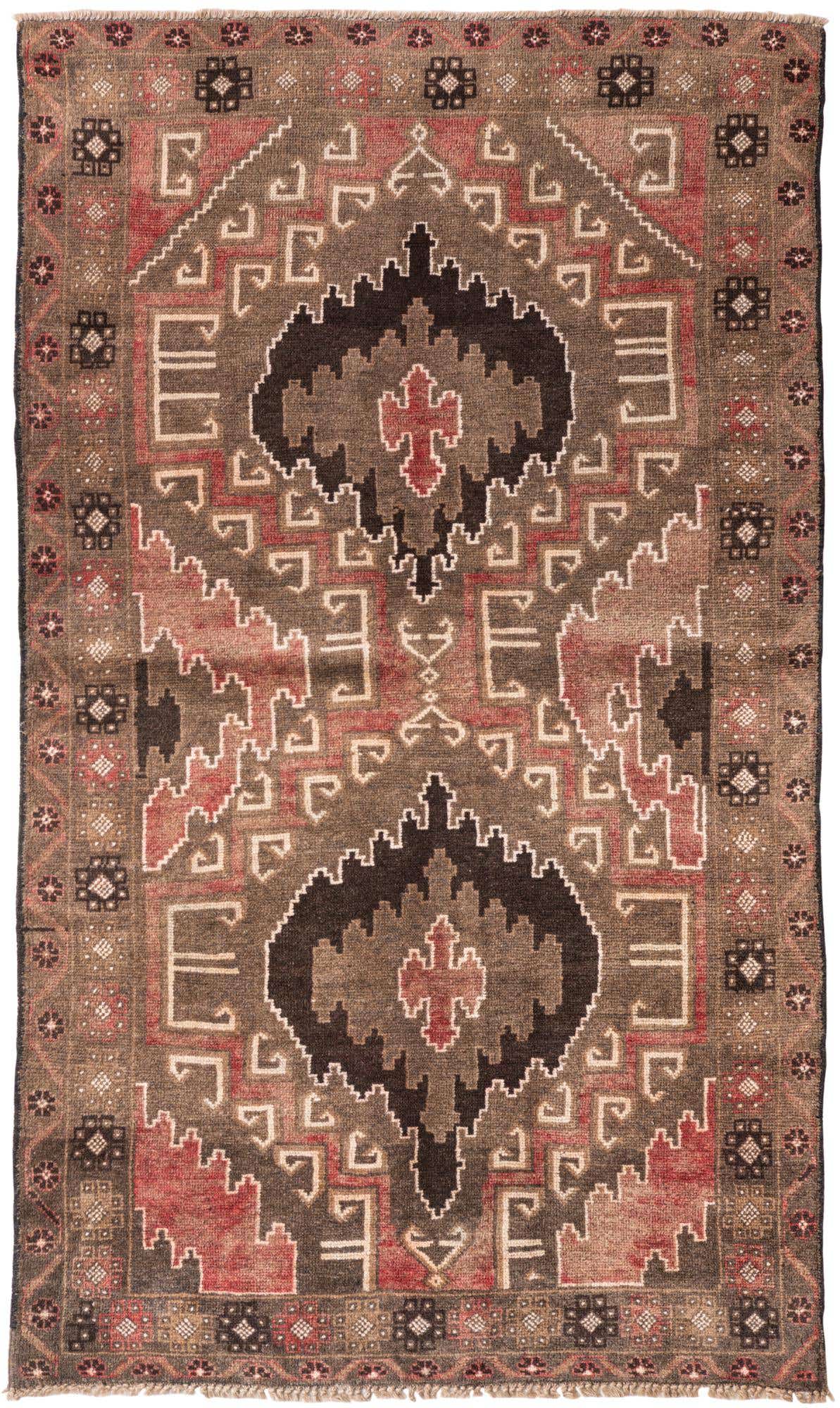 A 4x6 rectangular Ultra Vintage wool rug with a Persian pattern in shades of brown, tan, and red.