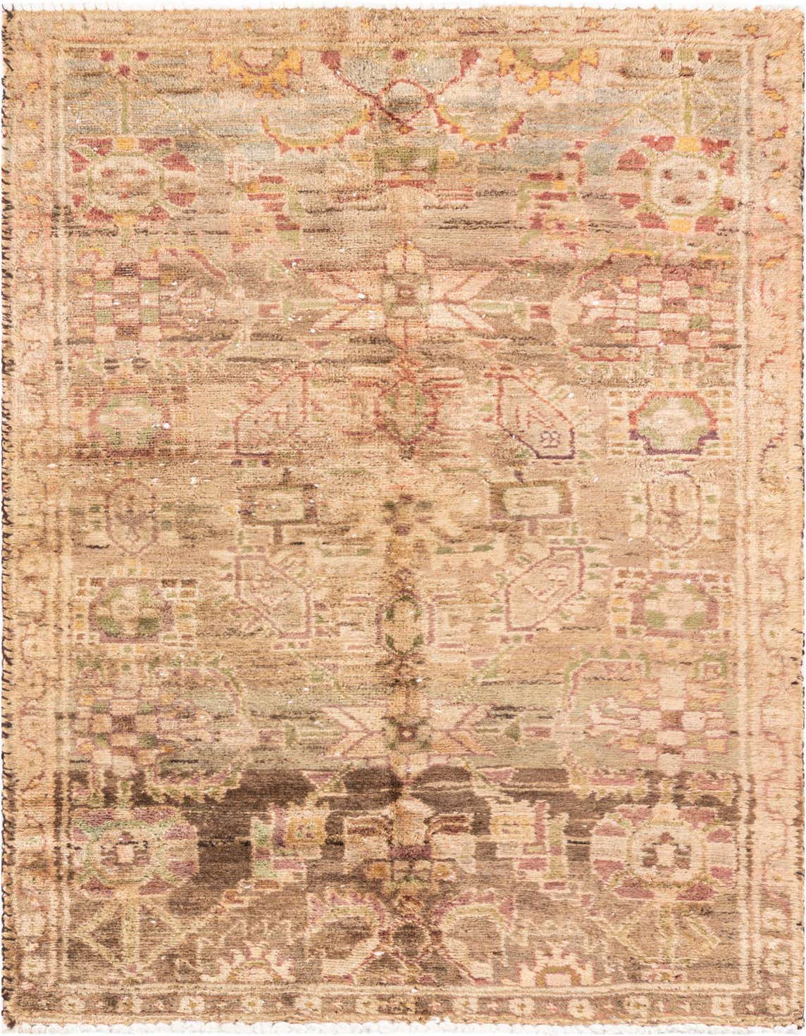 A 3x5 rectangular Ultra Vintage wool rug in browns and tans with a distressed Persian medallion pattern.