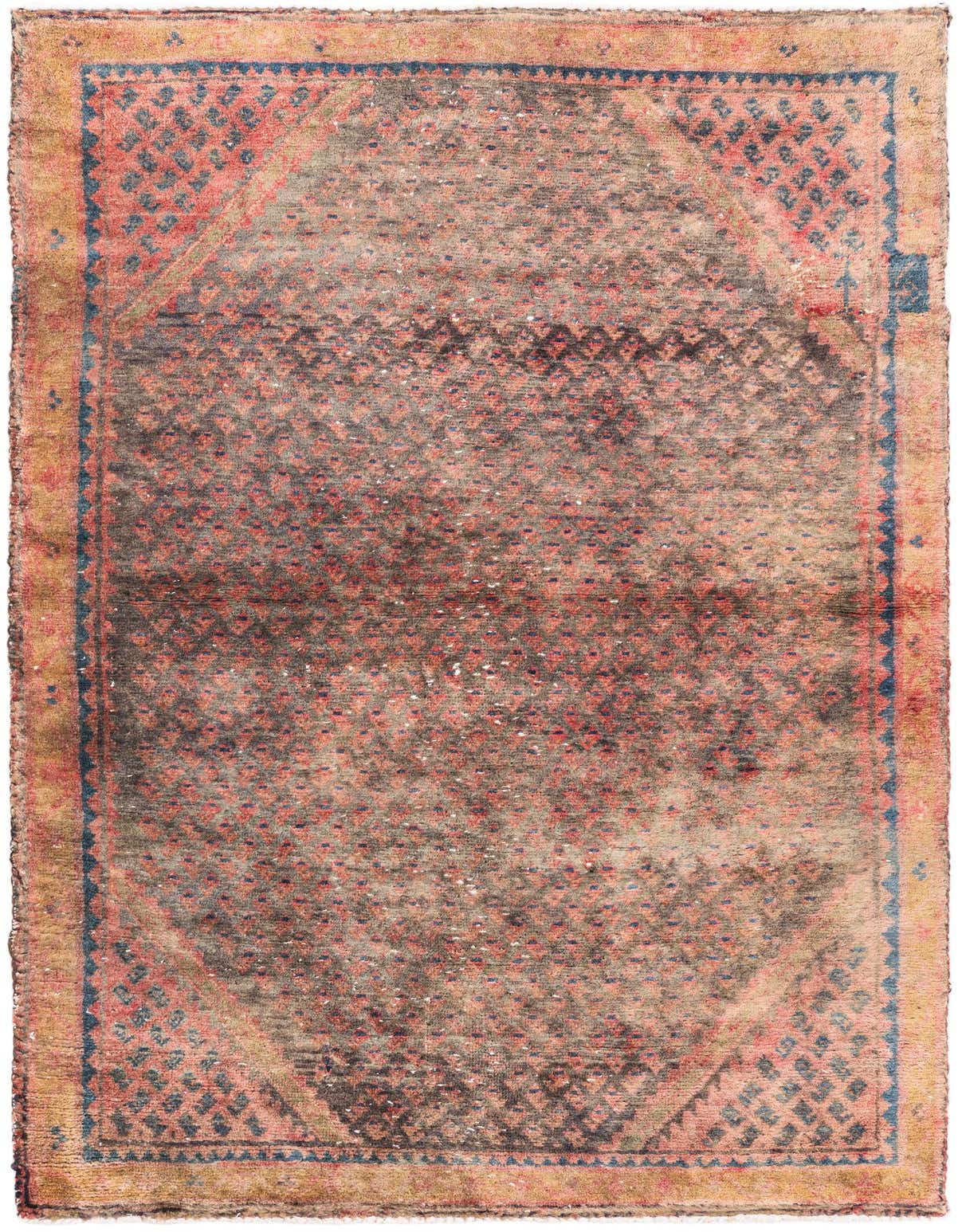 A 3x5 rectangular Ultra Vintage rug featuring a distressed Persian pattern in shades of brown, tan, and faded red with blue accents.