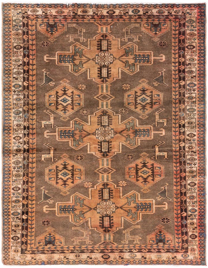  4' 3 x 6' 3  Hand Knotted Ultra Vintage Persian W...