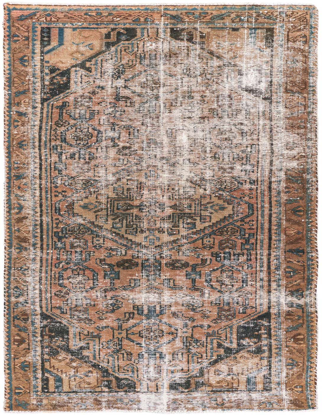 A 4x6 rectangular Ultra Vintage Persian rug in browns and tans, featuring a distressed medallion pattern.