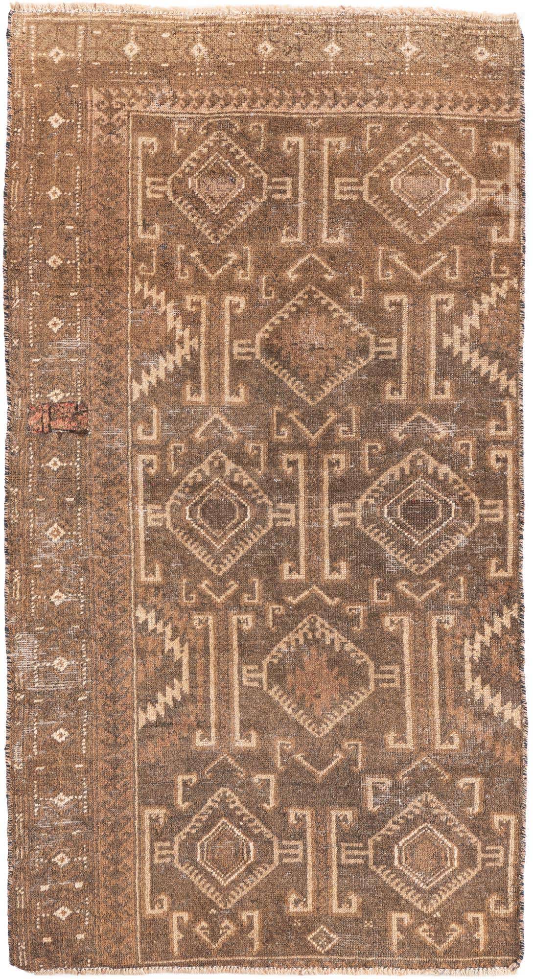 A 3x5 rectangular Ultra Vintage wool rug in shades of brown and tan with a distressed Persian geometric pattern.