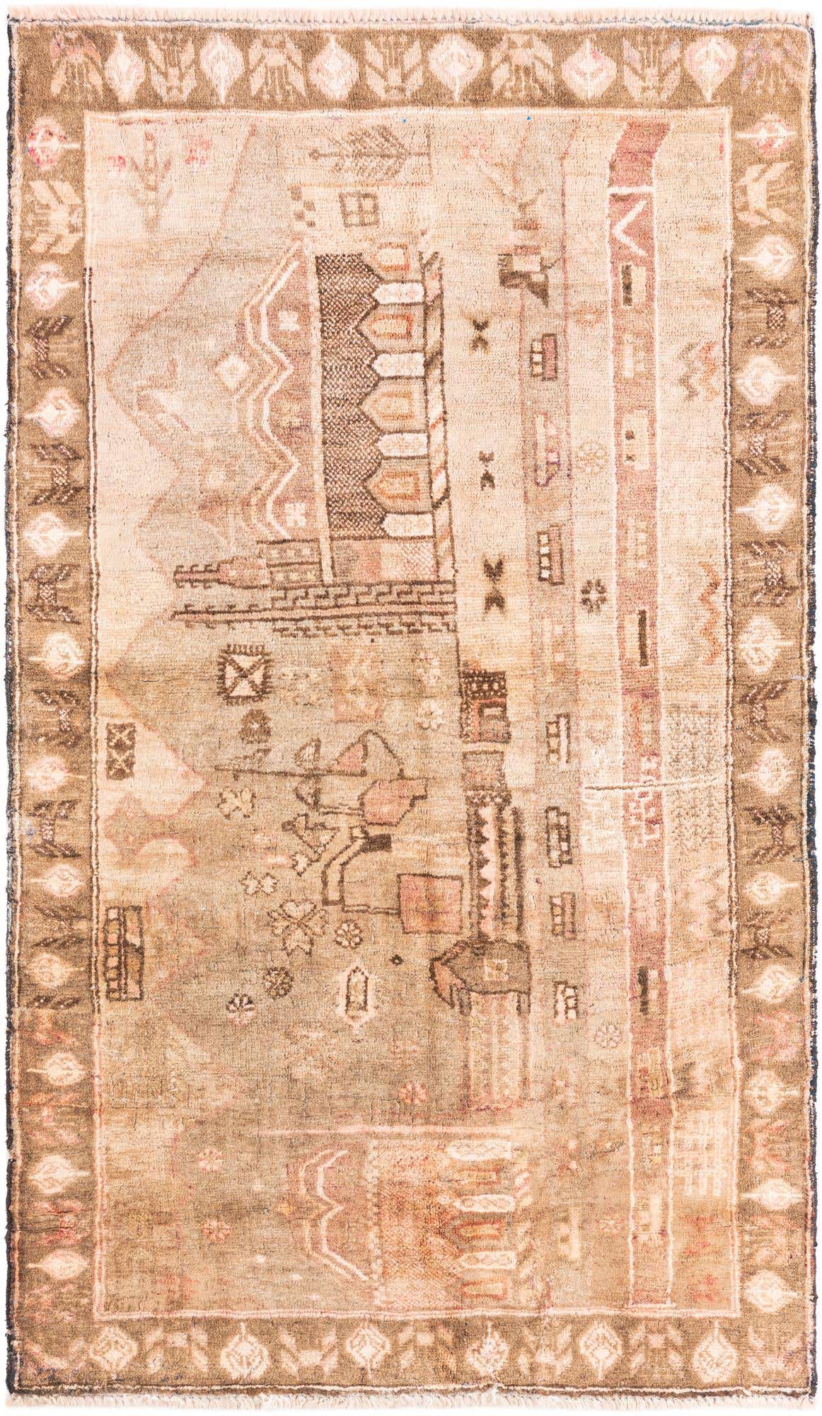 A 3x5 rectangular Ultra Vintage rug featuring a distressed Persian medallion pattern in shades of brown and tan.