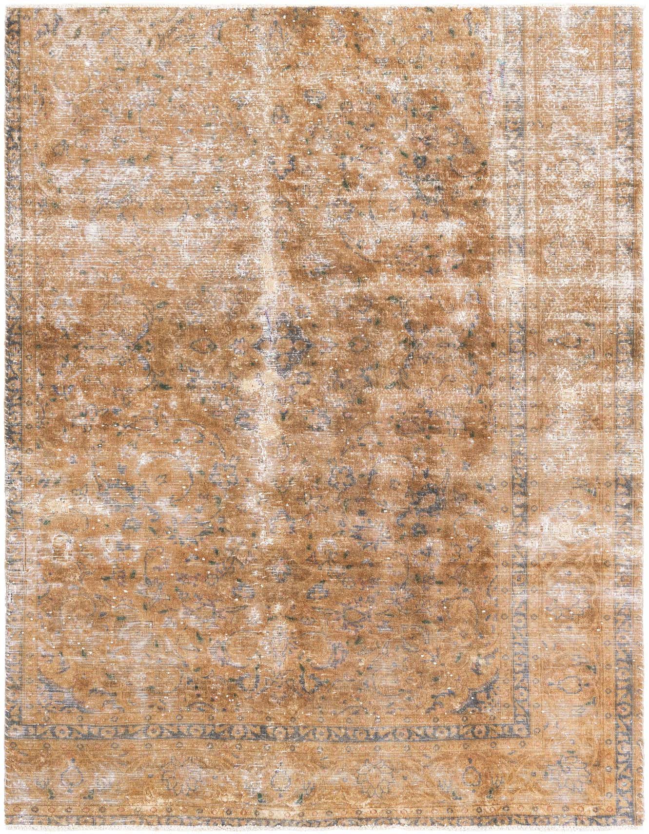 A 5x8 rectangular Ultra Vintage wool rug in browns and tans with a distressed Persian medallion pattern.