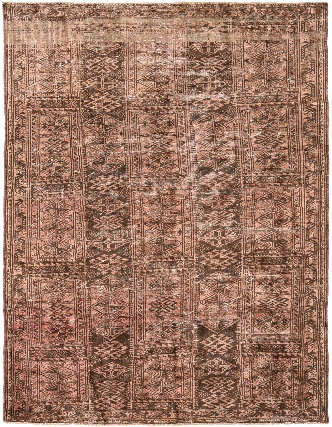 A 6x9 rectangular Ultra Vintage wool rug in shades of brown and tan, featuring a distressed Persian geometric pattern.