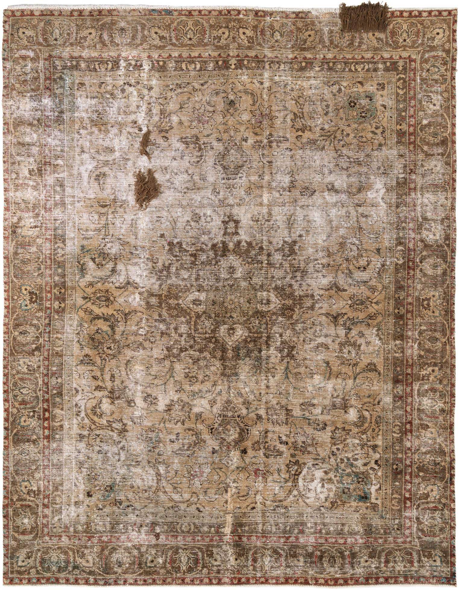 A rectangular 9x11 Ultra Vintage wool rug in browns and tans with a distressed Persian medallion pattern.