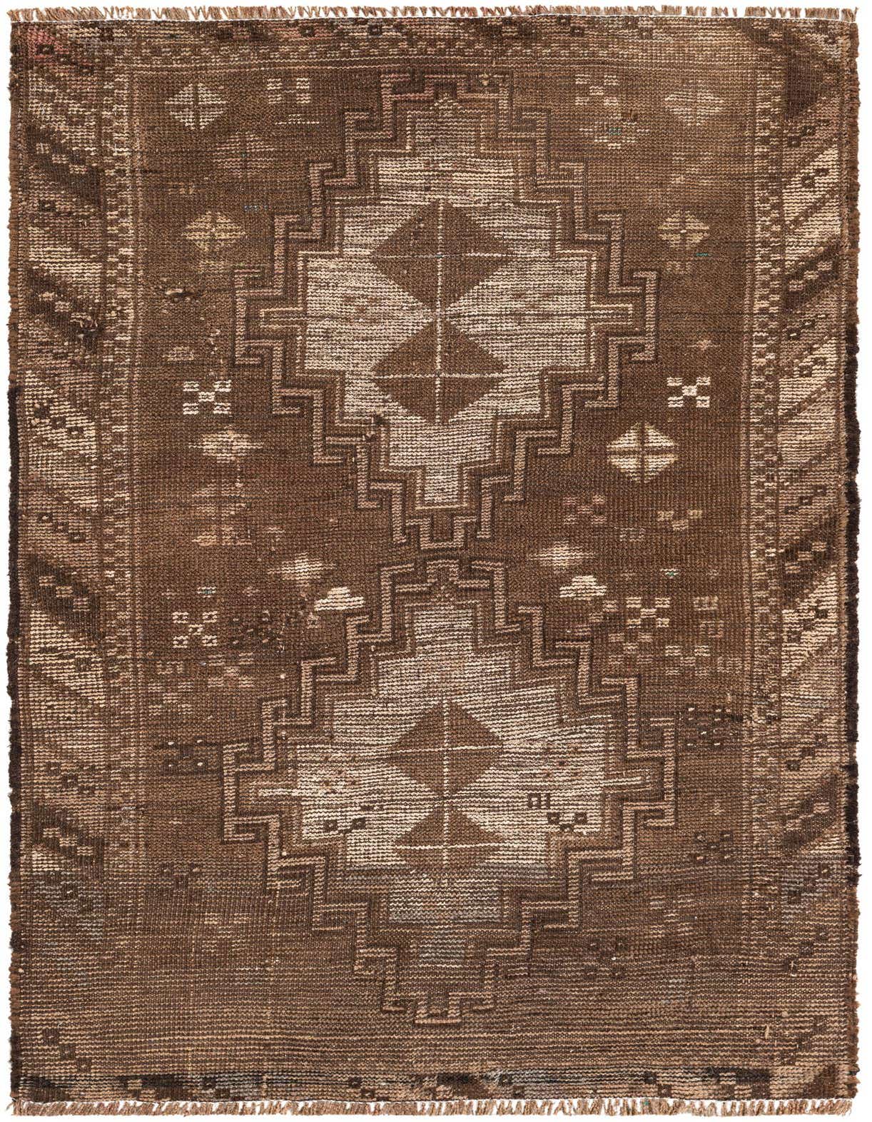 A 3x5 rectangular Ultra Vintage wool rug in shades of brown and tan, featuring a distressed medallion and geometric pattern.