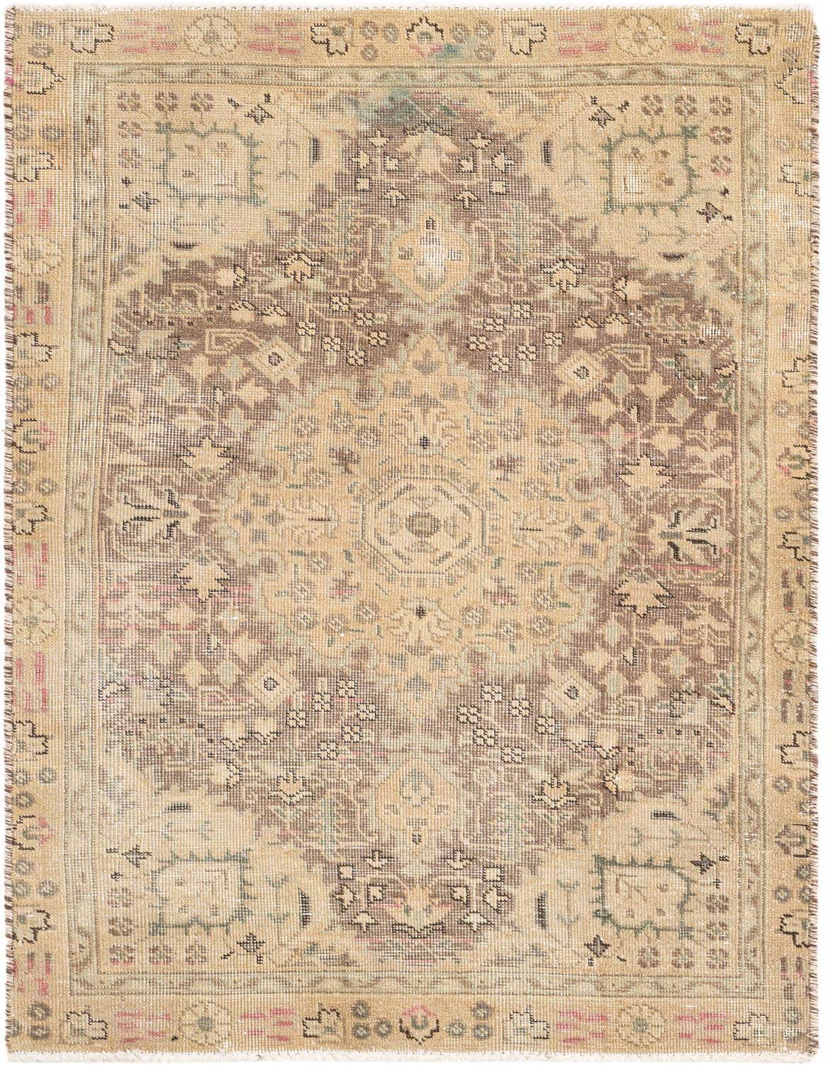 A 3x5 rectangular Ultra Vintage rug in browns and tans, featuring a distressed Persian medallion pattern.