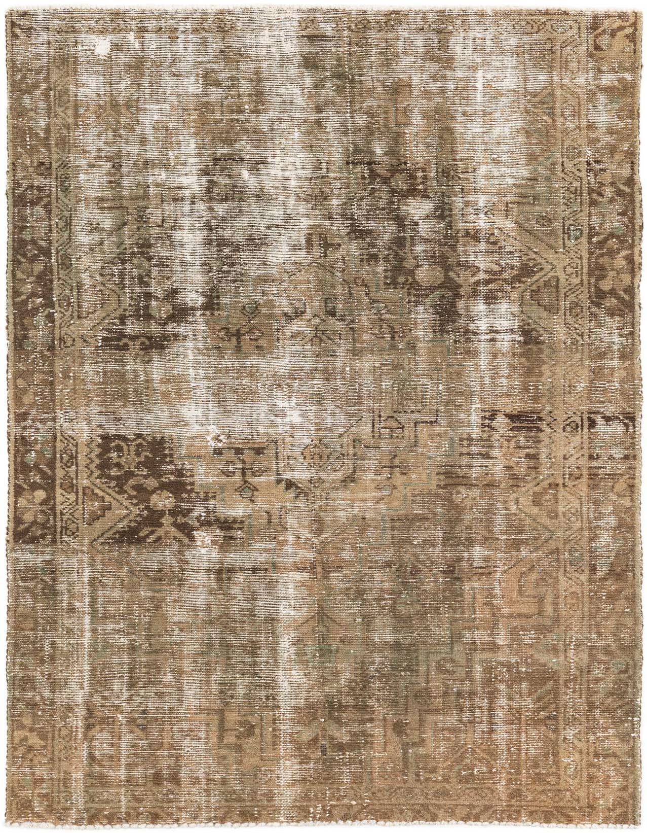A 4x6 rectangular brown and tan Persian-style rug with a distressed medallion pattern, suitable for a living room.