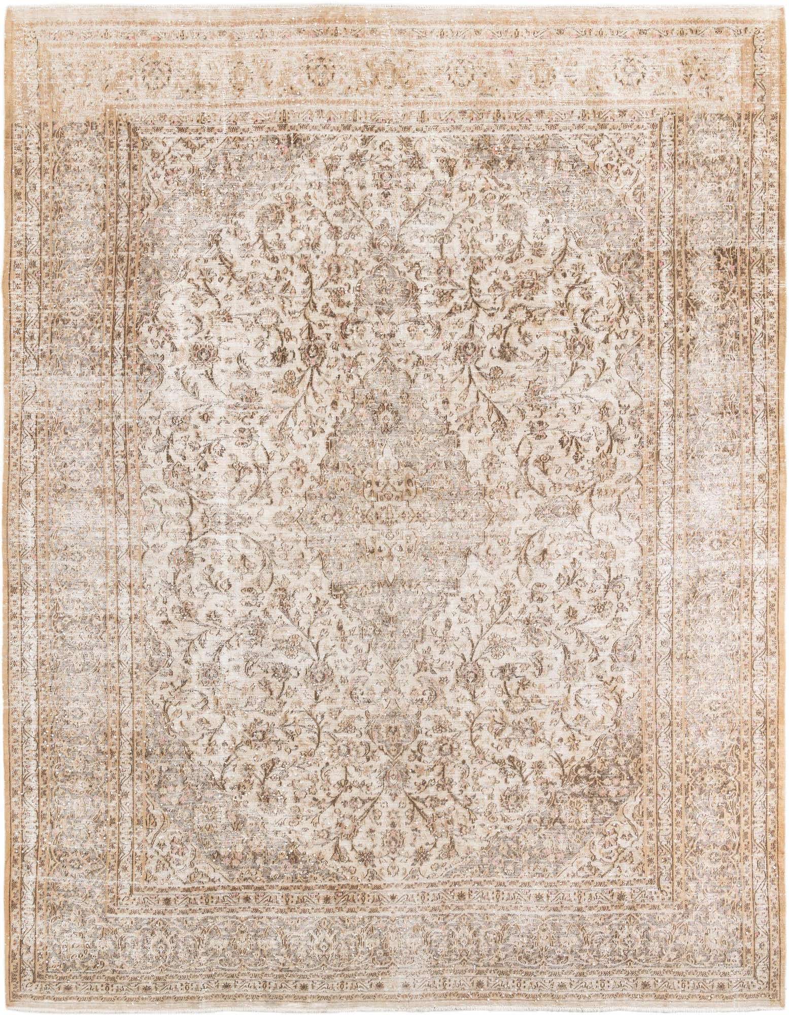 A 9x12 rectangular Ultra Vintage wool rug in shades of brown and tan, featuring an ornate medallion and floral pattern.