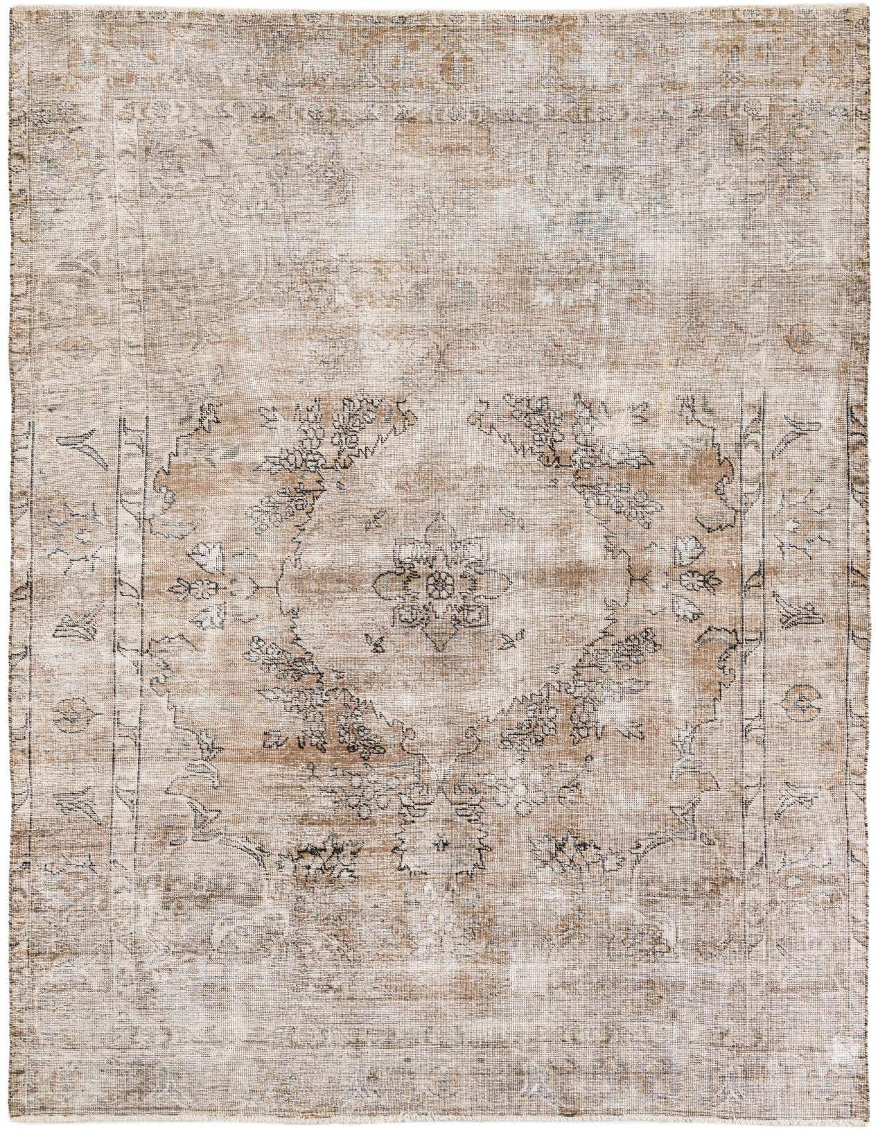 A 7x10 rectangular Ultra Vintage rug in browns and tans, featuring a faded Persian medallion pattern.