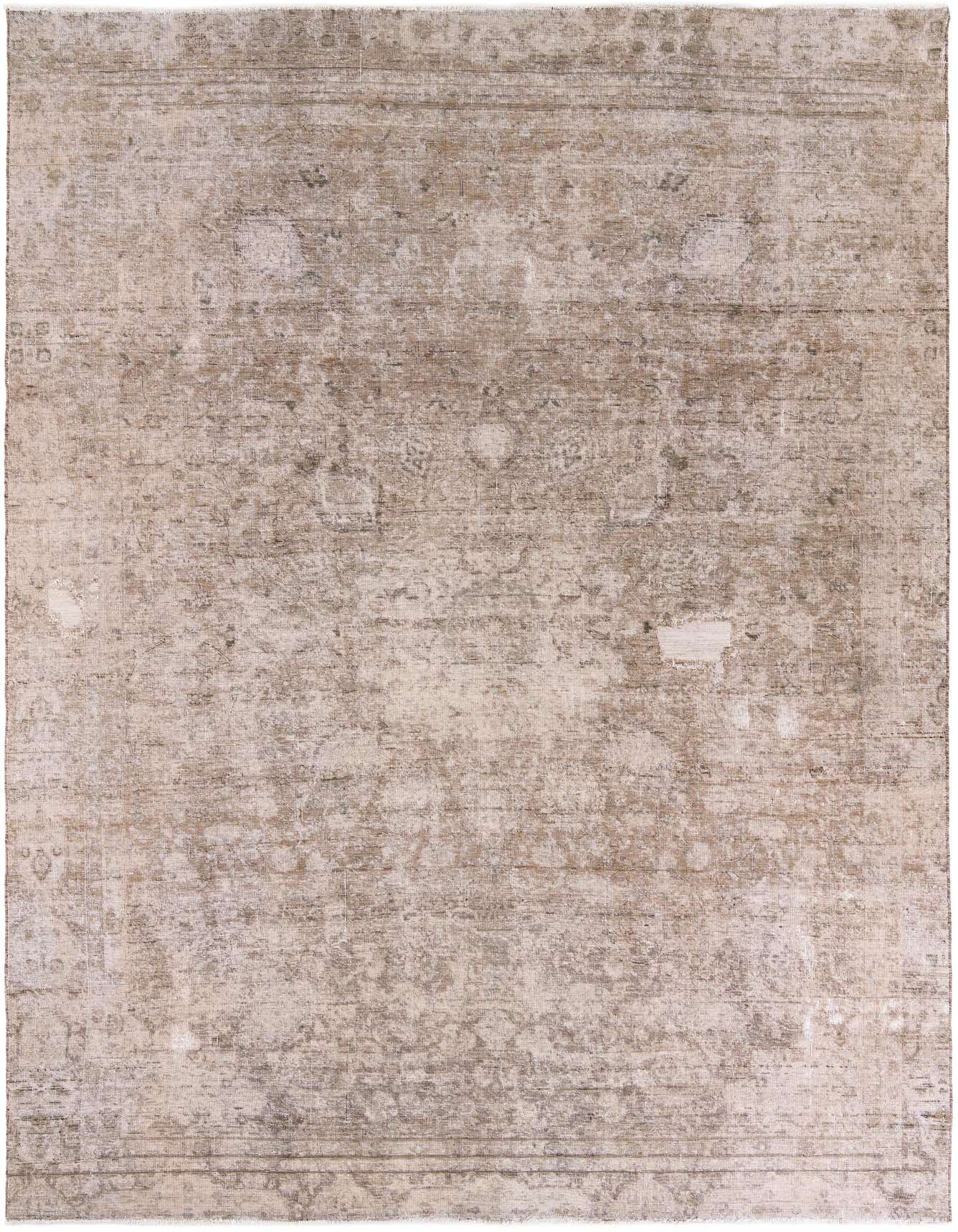 A large 8x12 rectangular Ultra Vintage rug in shades of brown and tan, featuring a distressed Persian medallion pattern.