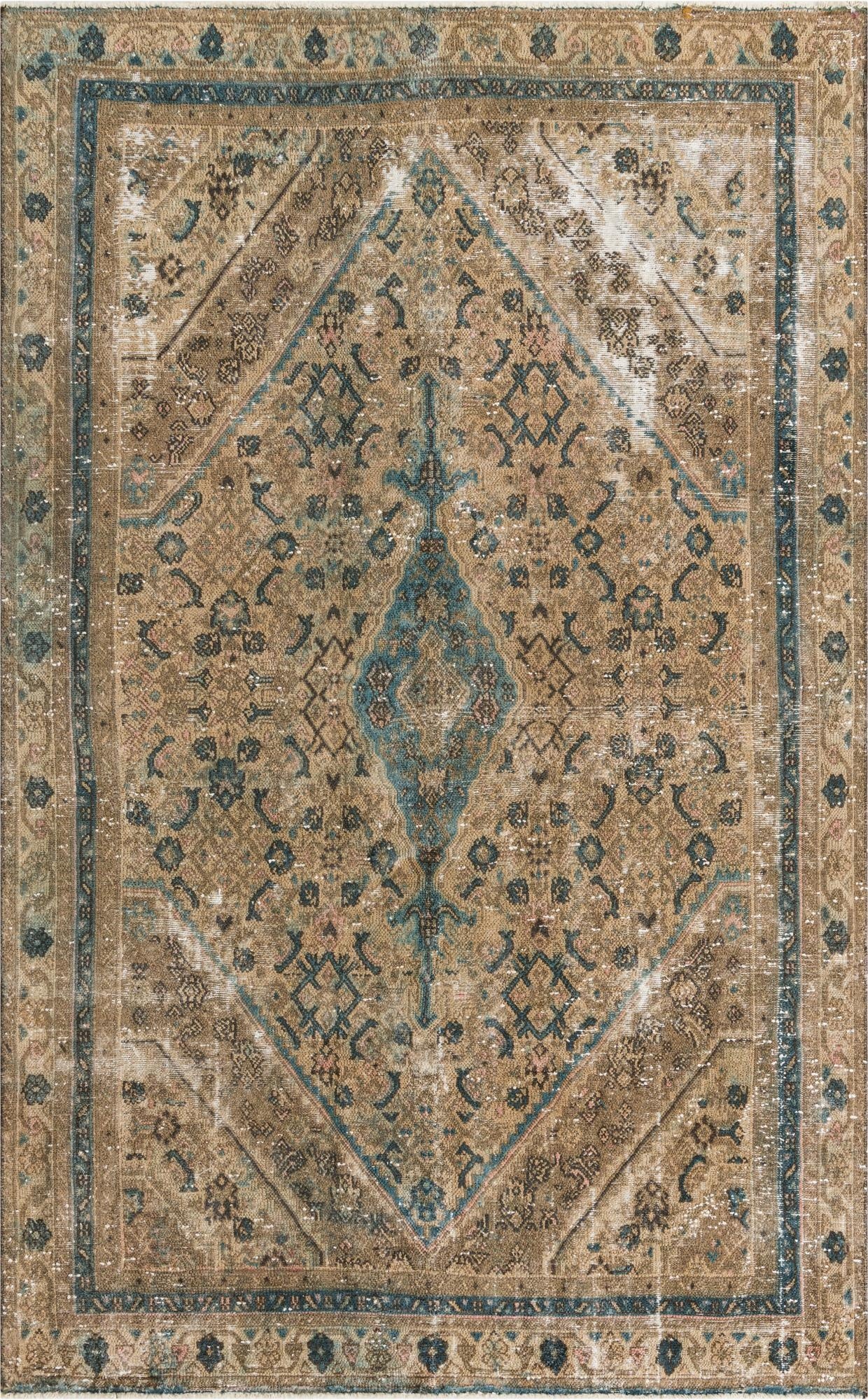  6' x 9' 10  Hand Knotted Ultra Vintage Persian Wool Rug