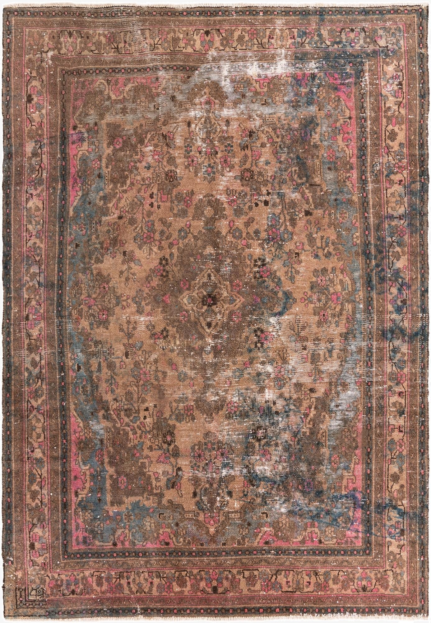  6' 7 x 9' 8  Hand Knotted Ultra Vintage Persian Wool Rug