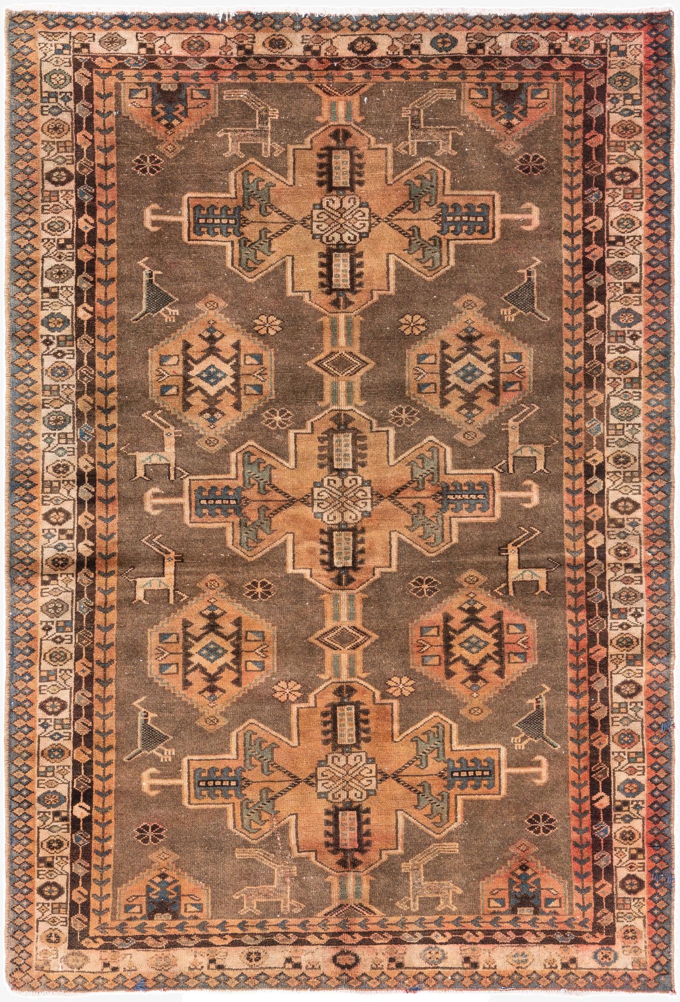  4' 3 x 6' 3  Hand Knotted Ultra Vintage Persian Wool Rug