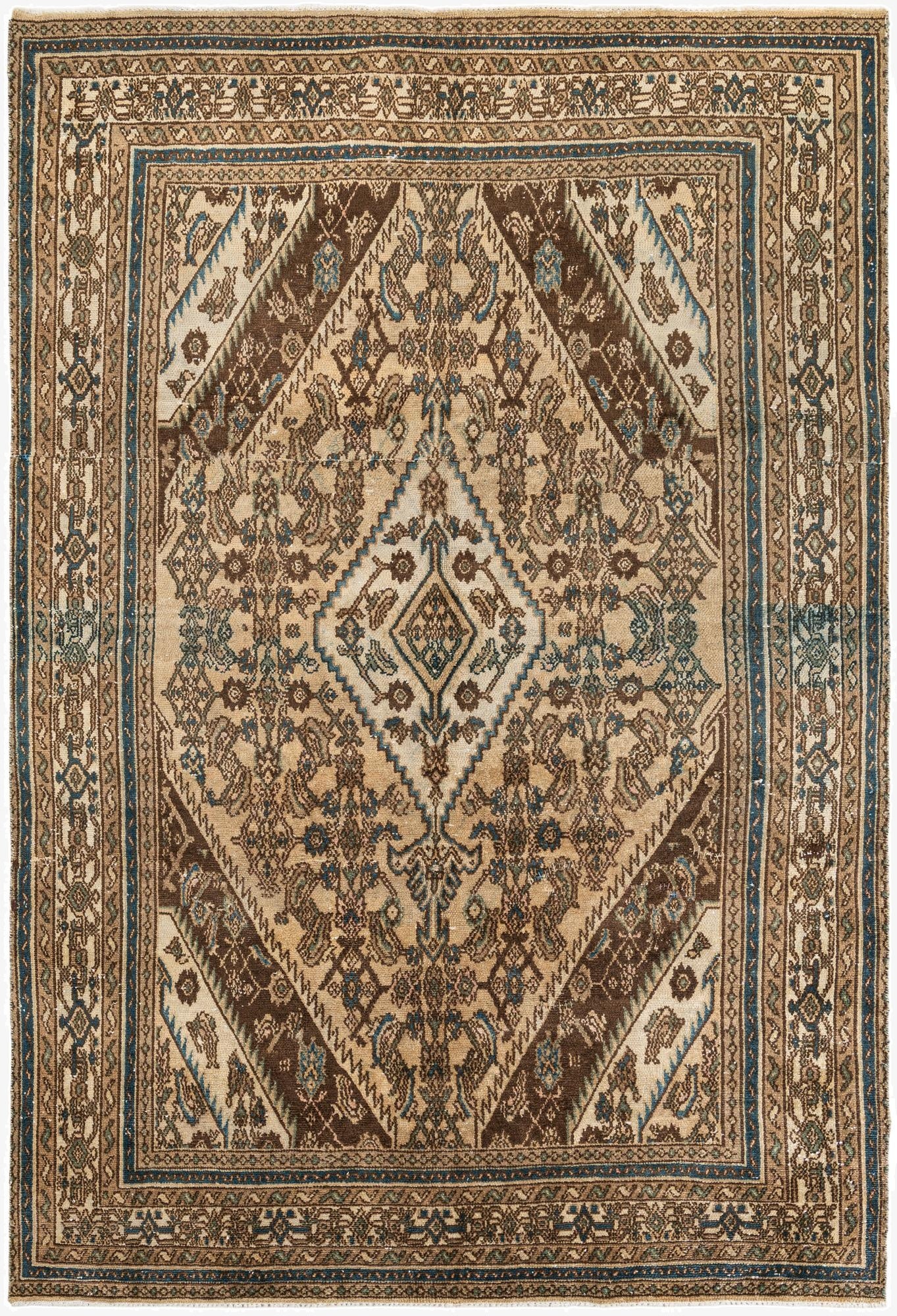  6' 7 x 9' 4  Hand Knotted Ultra Vintage Persian Wool Rug