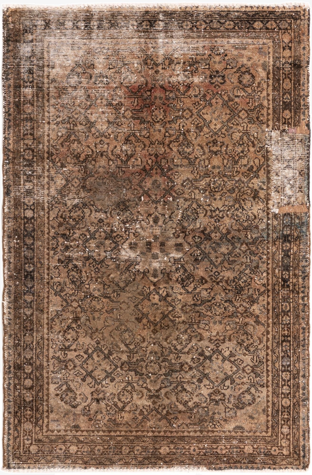  3' 7 x 5' 5  Hand Knotted Ultra Vintage Persian Wool Rug